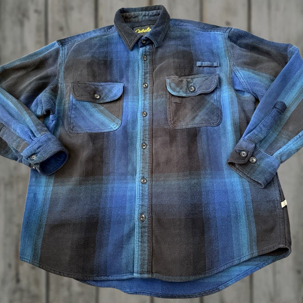 Vintage Cabelas Heavy Shirt Men Large Blue Plaid Woven Shacket Work Jacket Outdoors Flaw Size US L / EU 52-54 / 3 - 1 Thumbnail