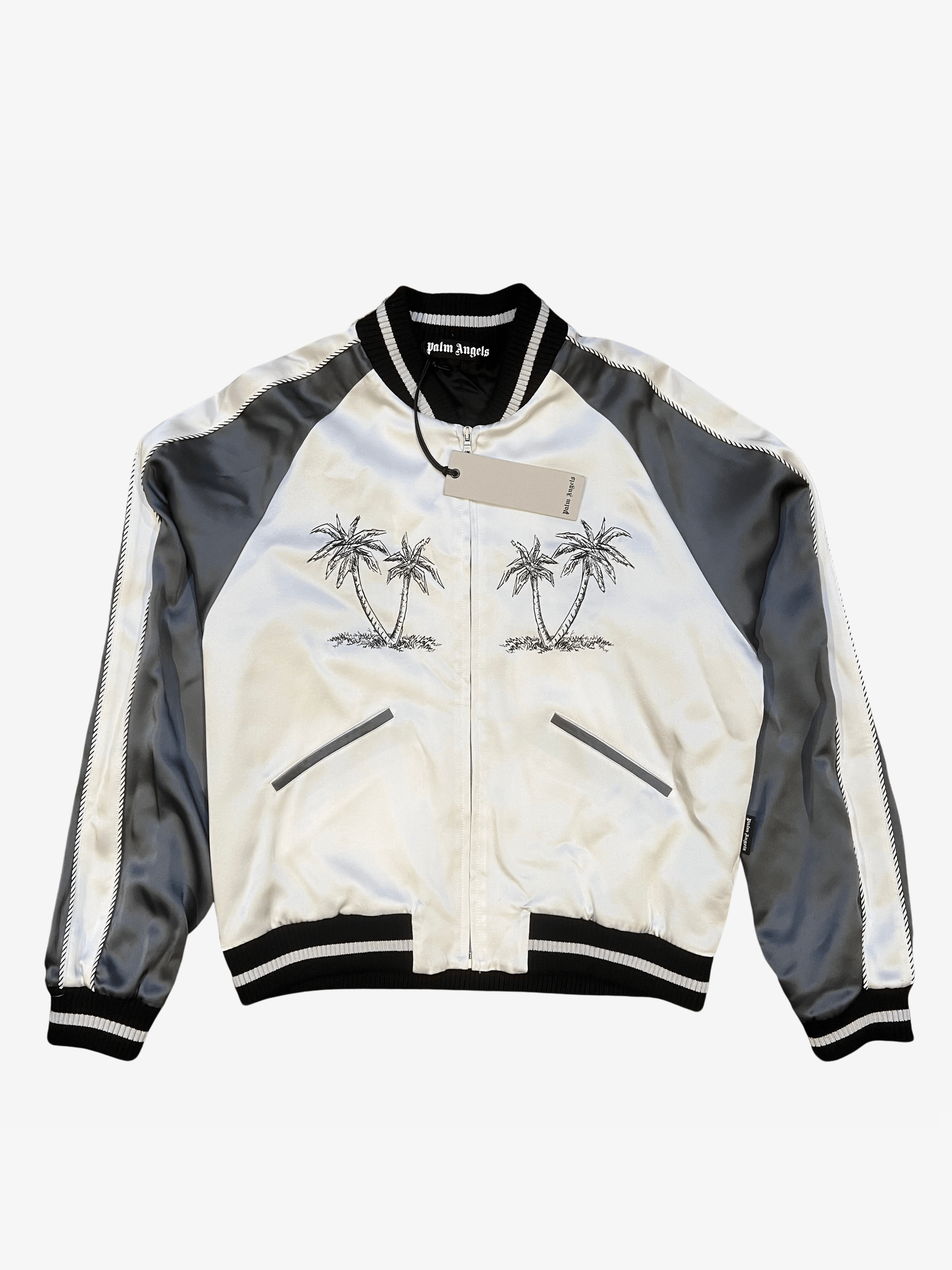 Palm Angels $1,475 Palm Angels Silver Silk Palm Tree Varsity Jacket Size US M / EU 48-50 / 2 - 1 Thumbnail