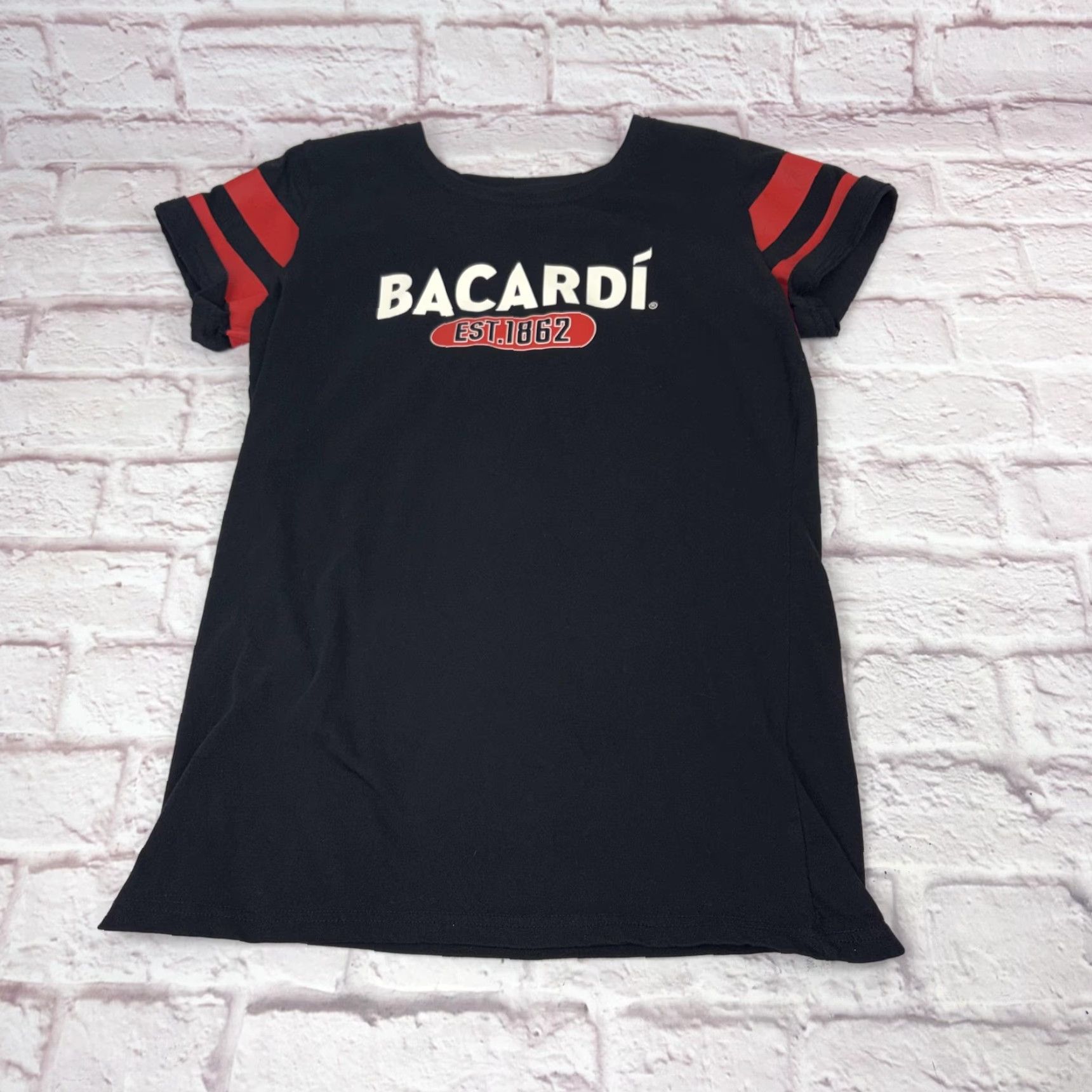 Logo 7 Bacardi Shirt Womens Large Black Striped Sleeve Logo Graphic T-Shirt Tee Size L / US 10 / IT 46 - 3 Thumbnail