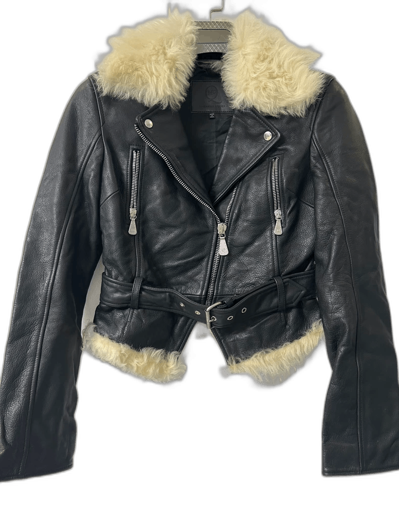 Alexander McQueen Alexander McQueen Black Leather Jacket with Fur Collar Size S / US 4 / IT 40 - 1 Thumbnail