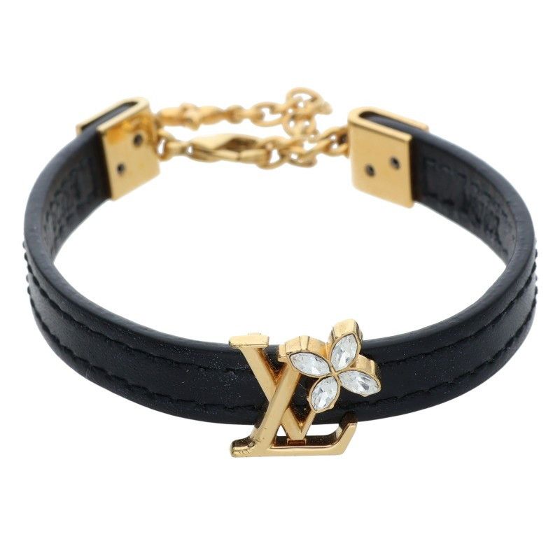 Louis Vuitton Louis Vuitton Leather Bangle Black x Gold (Silver 7.85g) Size ONE SIZE - 1 Thumbnail