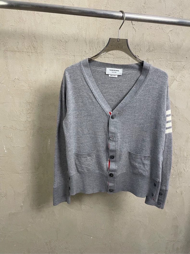 Thom Browne Thom Browne Gray four-striped wool cardigan jacket 2505-Nex Size US L / EU 52-54 / 3 - 1 Thumbnail