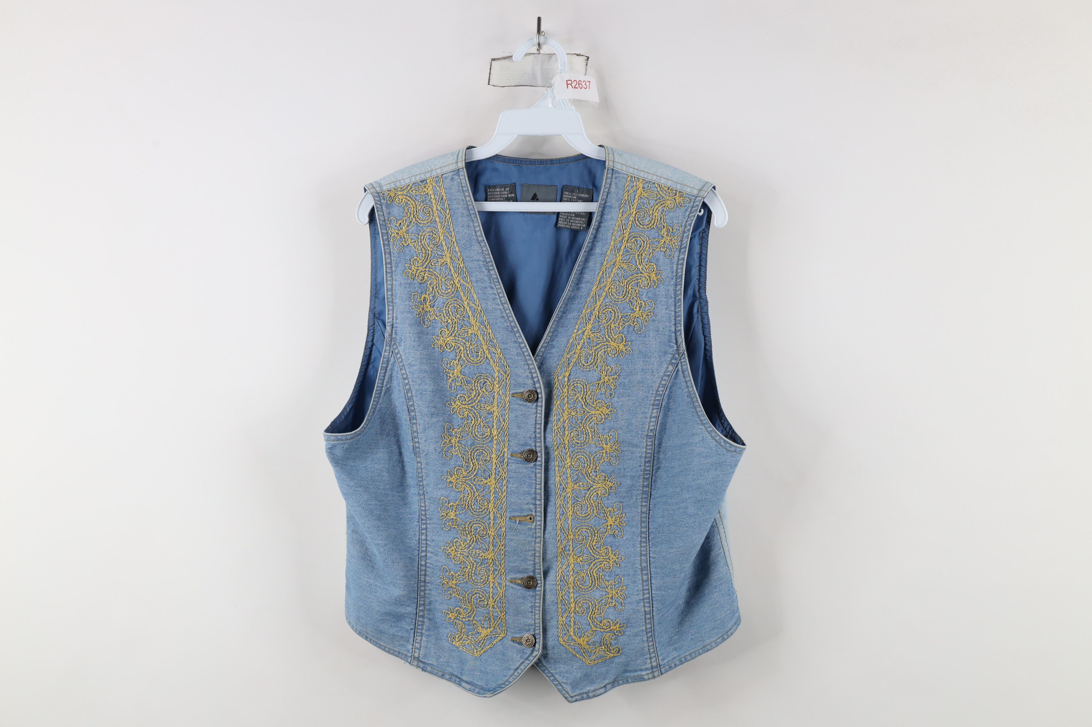 Vintage Vintage 90s Streetwear Embroidered Back Denim Jean Vest Size L / US 10 / IT 46 - 1 Thumbnail