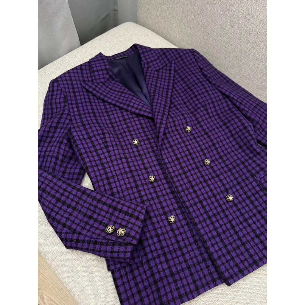 Other Gianni Versace Purple Check Double-Breasted Blazer IT42 Size M / US 6-8 / IT 42-44 - 3 Thumbnail