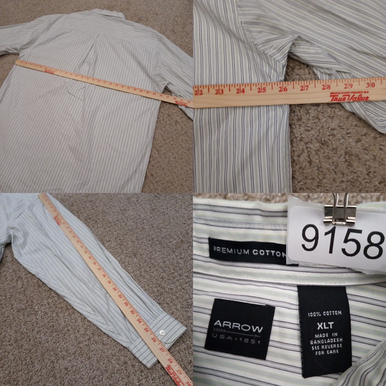 Arrow Arrow Shirt Mens XLT Gray Green Striped Long Sleeve Button Up Cotton Size US XL / EU 56 / 4 - 8 Thumbnail