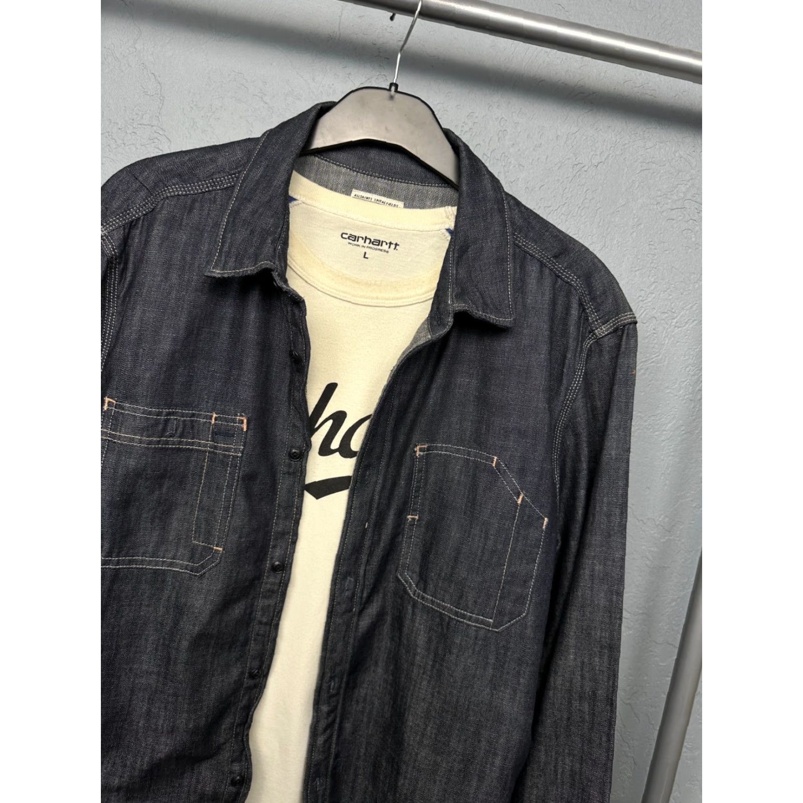 Allsaints Allsaints Mens Haiiro Denim Shirt L Blue Cotton Denim Button-Up Long Sleeve Collared Shirt Men Size L Size US L / EU 52-54 / 3 - 2 Thumbnail