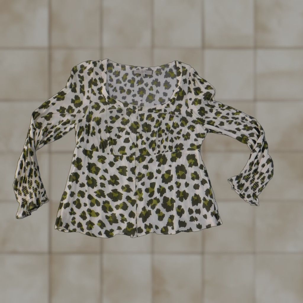 Ann Taylor LOFT Blouse Womens L Long Sleeve Multicolor Leopard Solid Rayon Button Casual Lightweight Breathable Regular Size L / US 10 / IT 46 - 1 Thumbnail
