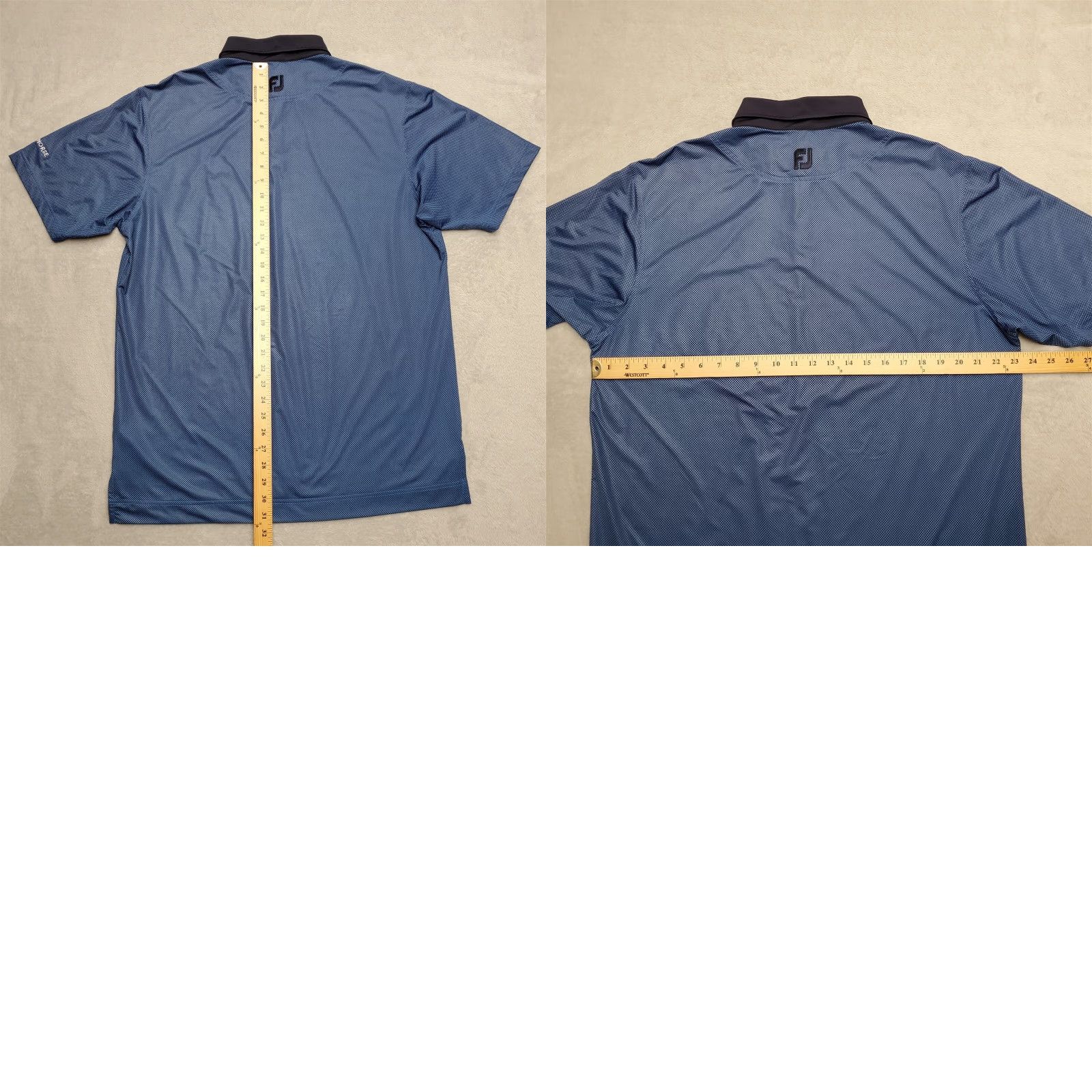 Footjoy FootJoy Polo Shirt Men L Blue Micro Check Polyester Stretch Golf Performance Size US L / EU 52-54 / 3 - 8 Thumbnail