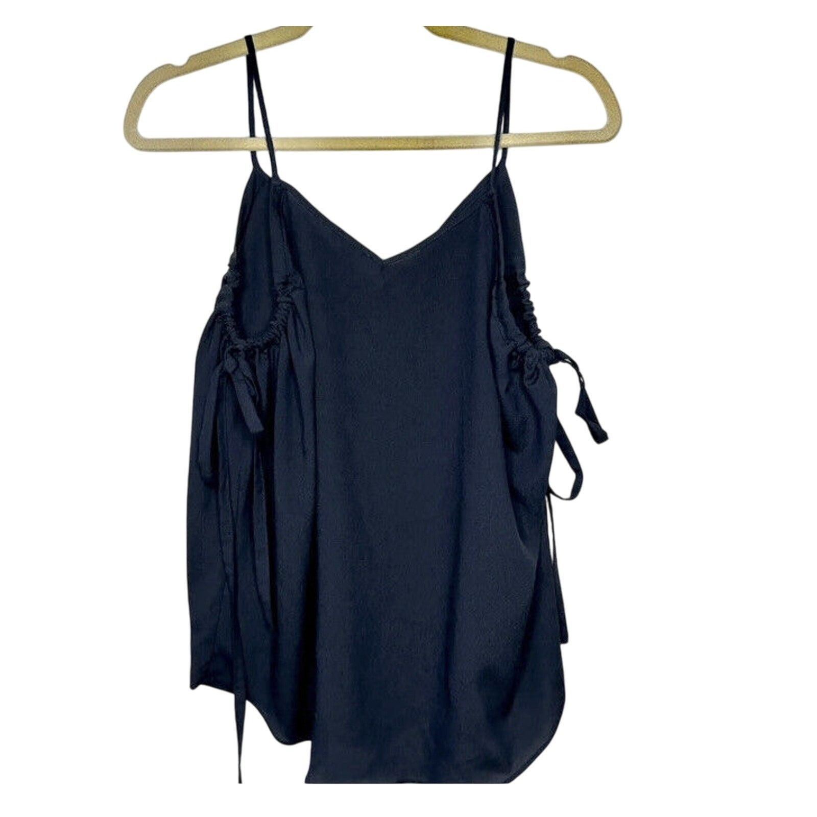 Other Fora Black Spaghetti Strap V-Neck Cami Ruche Tie Tank Top S Size S / US 4 / IT 40 - 1 Thumbnail