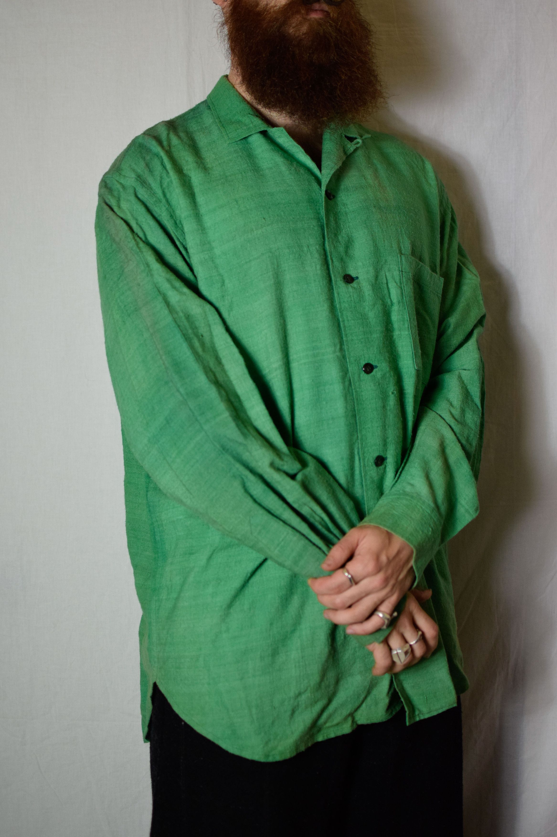 Yohji Yamamoto YYPH AW93 Green Silk Shirt - HP-B02-308 Size US L / EU 52-54 / 3 - 4 Thumbnail