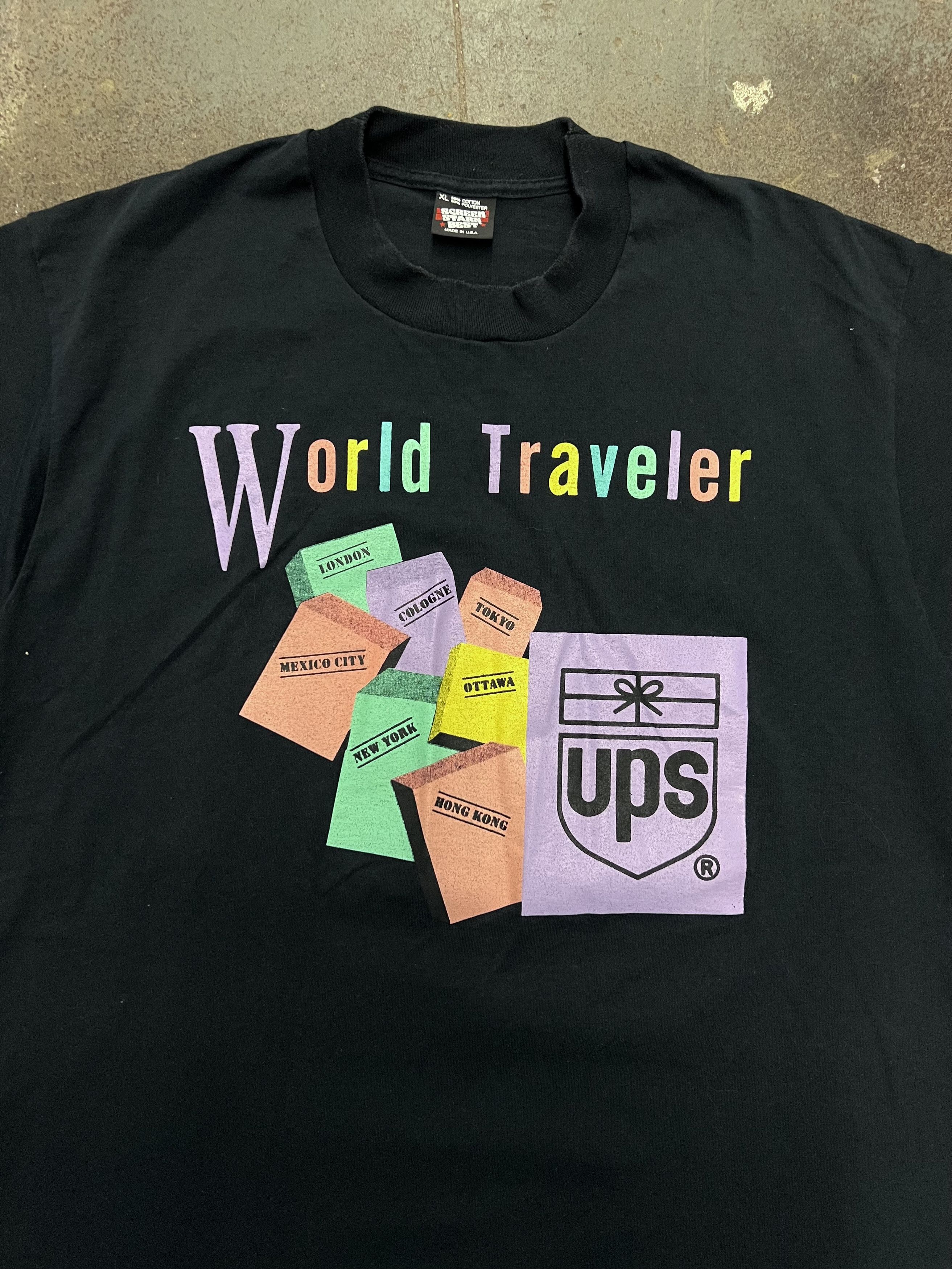 Vintage VTG 1990's UPS World Traveler Graphic T-Shirt Size US XL / EU 56 / 4 - 2 Thumbnail