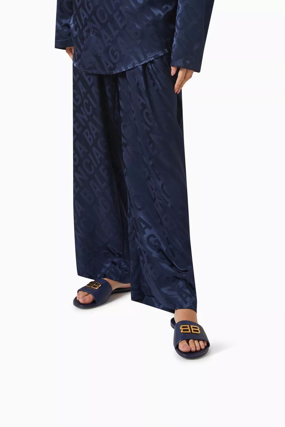 Balenciaga o1la1rc1a1024 Groupie Sandals in Navy/Gold Size US 7 / IT 37 - 2 Thumbnail