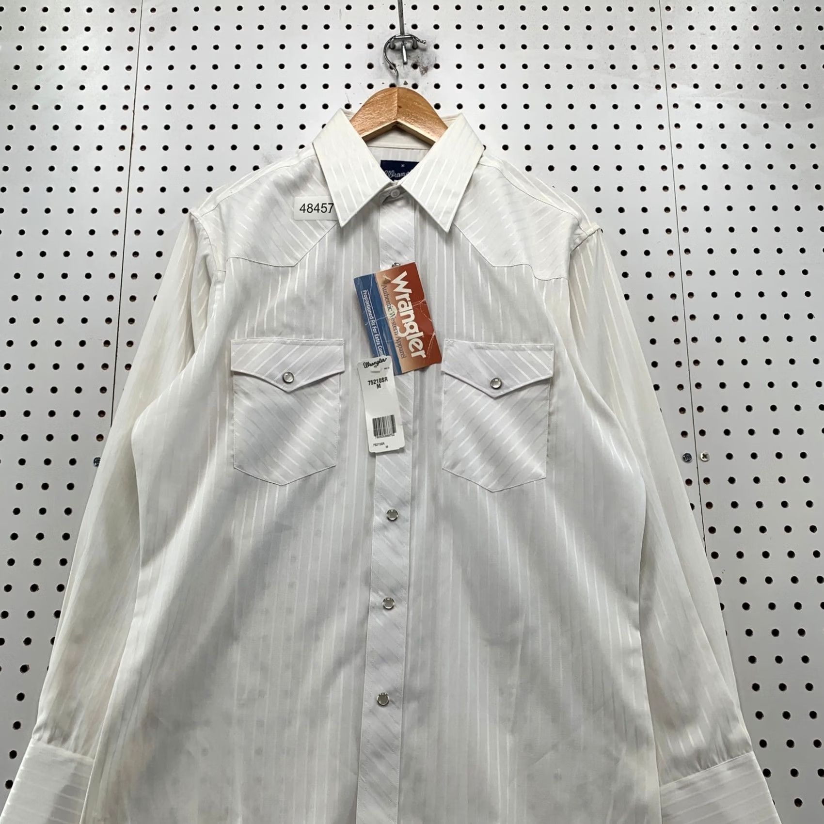 Wrangler VINTAGE Wrangler Shirt Mens Medium White 90s Pearl Snap Tonal Stripe Western Cowboy Size US M / EU 48-50 / 2 - 2 Thumbnail