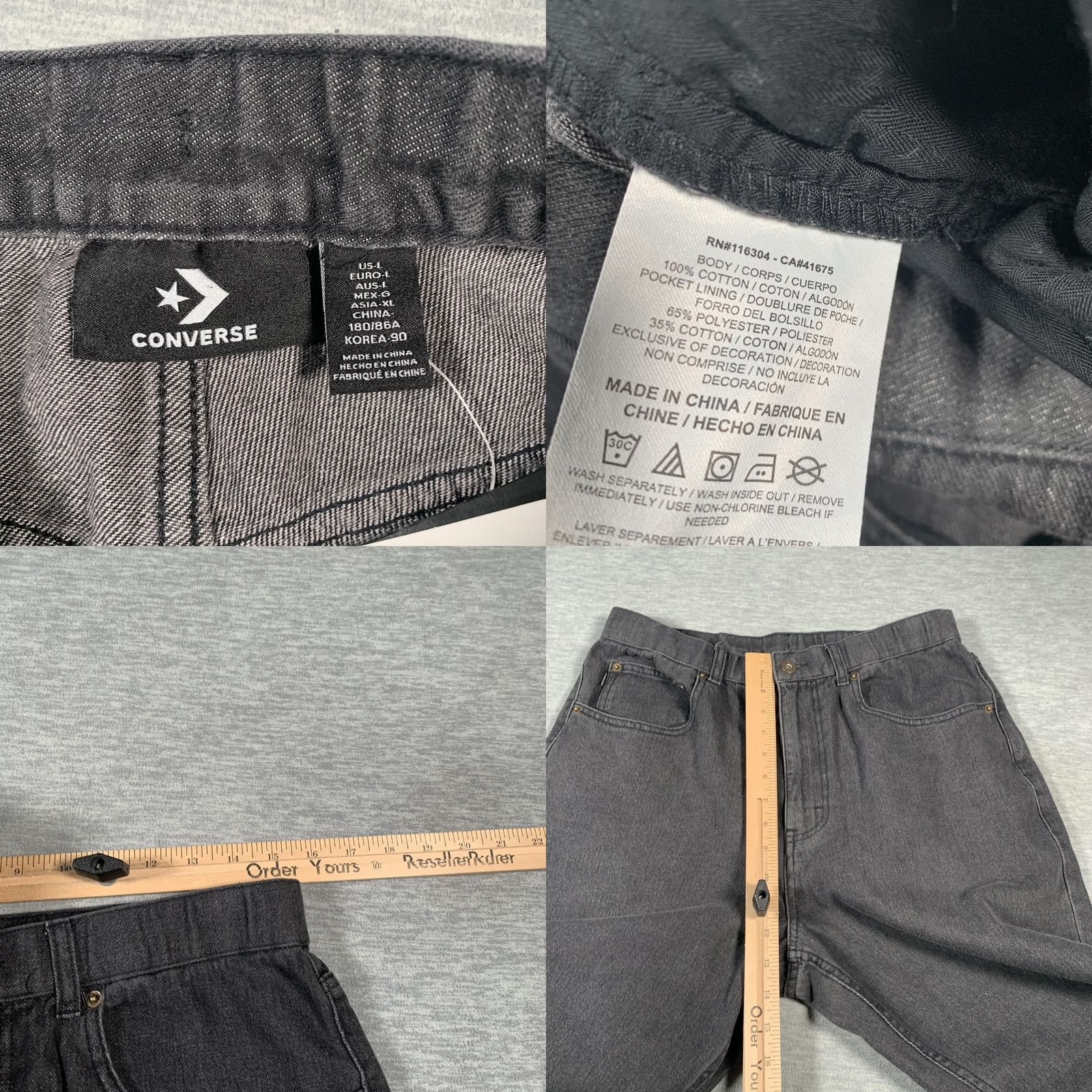 Converse Converse Jeans Mens Large Gray Straight Leg Denim Pants Logo Patch Relaxed Fit Size US 33 - 8 Thumbnail