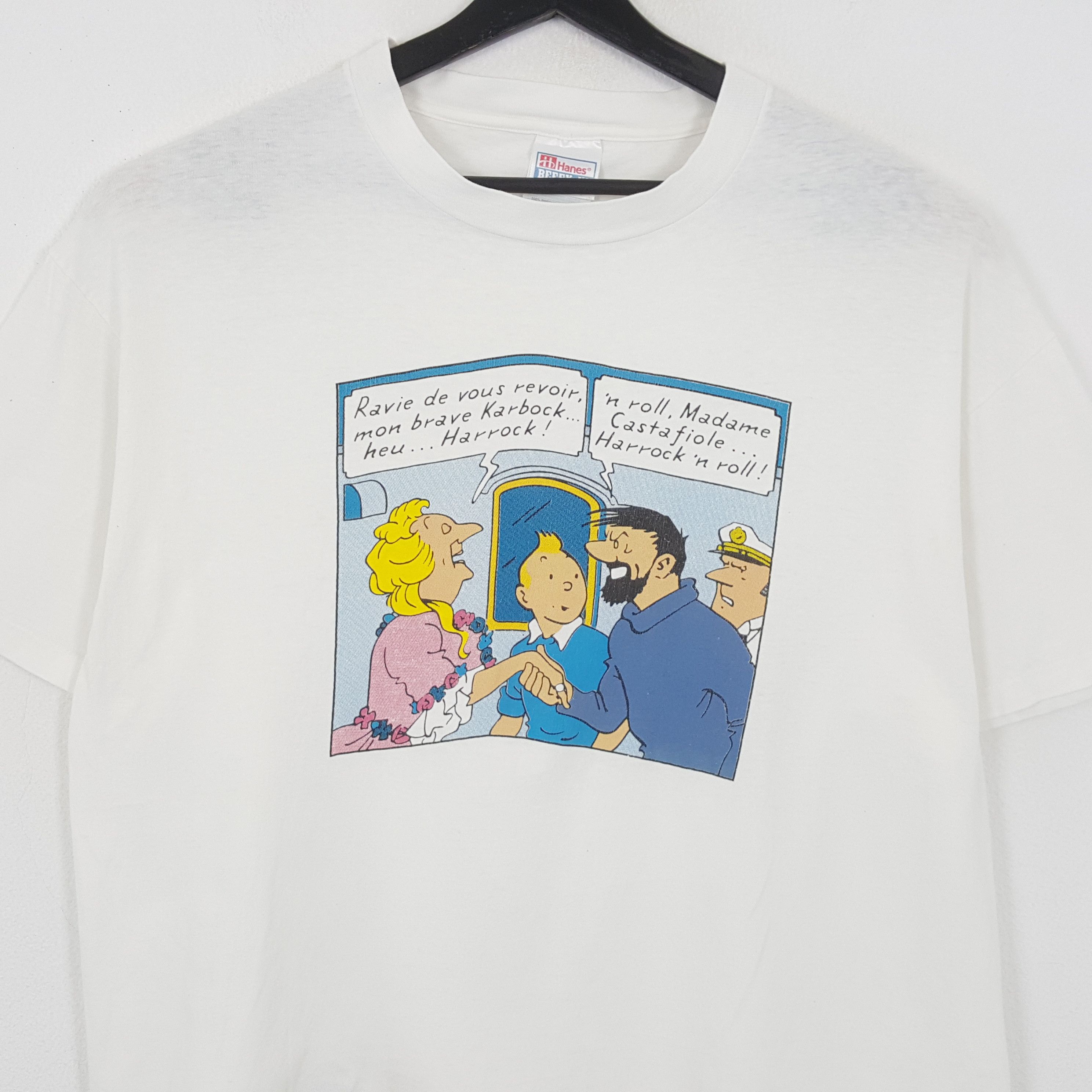 Vintage THE ADVENTURES OF TINTIN Cartoon Tshirt Size US XL / EU 56 / 4 - 2 Thumbnail