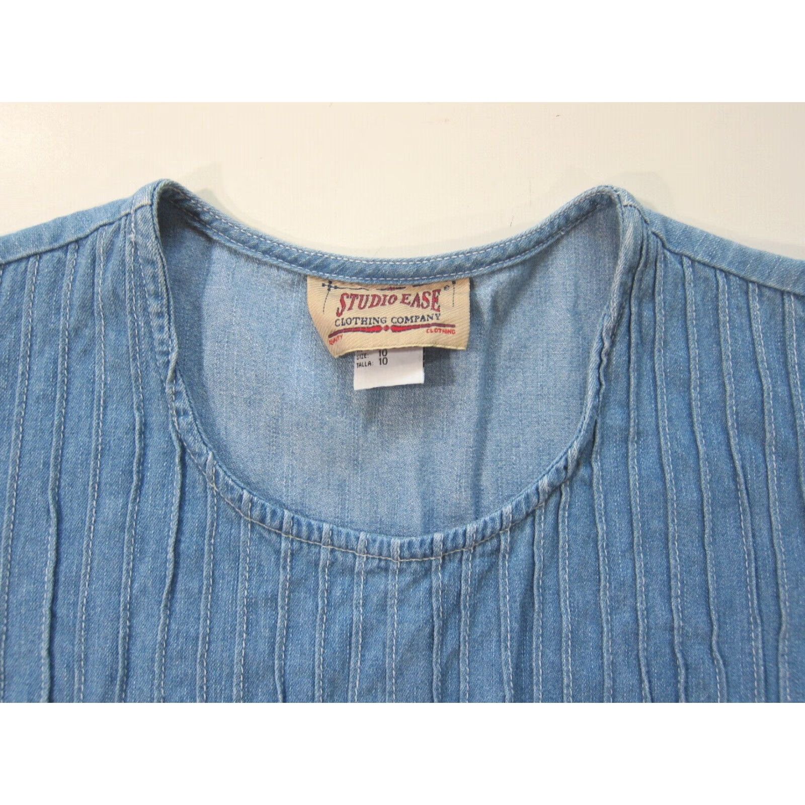 Vintage VINTAGE Studio Ease Denim Jean Light Wash Blue 100% Cotton Pleated Long Dress 10 Women Size 32" / US 10 / IT 46 - 4 Thumbnail