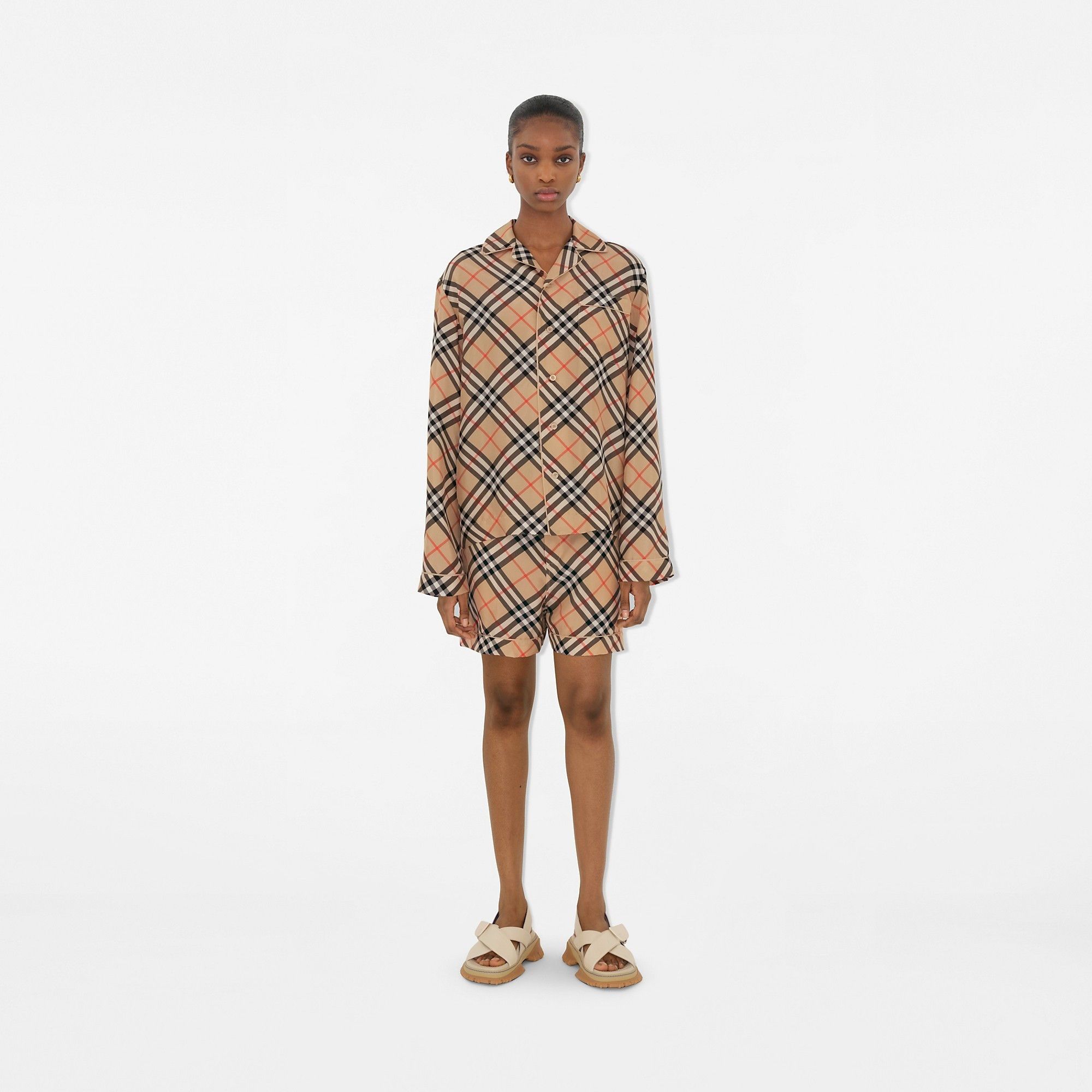 Burberry o1w1db10426 Check Silk Pyjama Shirt in Multicolor Size S / US 4 / IT 40 - 2 Thumbnail