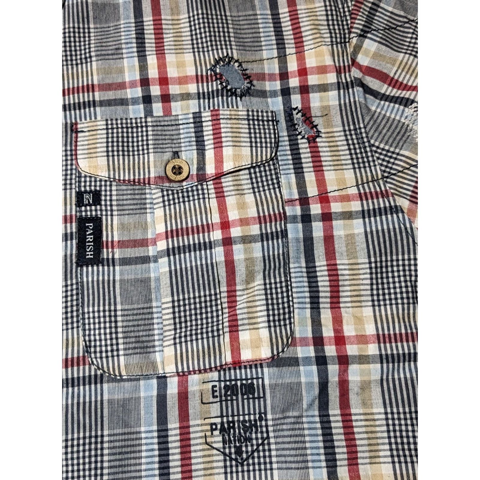 Vintage PARISH NATION Standing Strong Men 3XL Blue Plaid Embellished Shirt Size US XXL / EU 58 / 5 - 6 Thumbnail