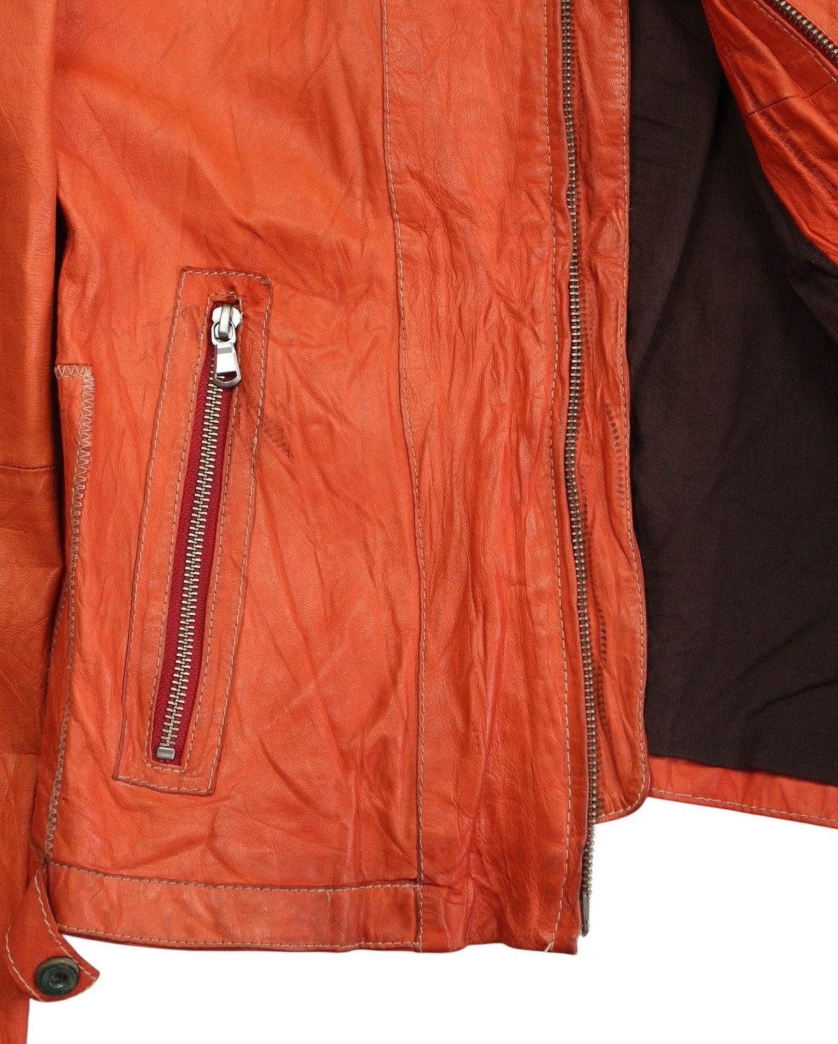 Vintage 2000S LENOTCH ORANGE LAMBSKINS LEATHER BIKER JACKET Size US M / EU 48-50 / 2 - 7 Thumbnail