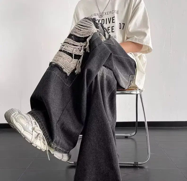 Japanese Brand Street loose wide leg ripped jeans Size US 32 / EU 48 - 4 Thumbnail