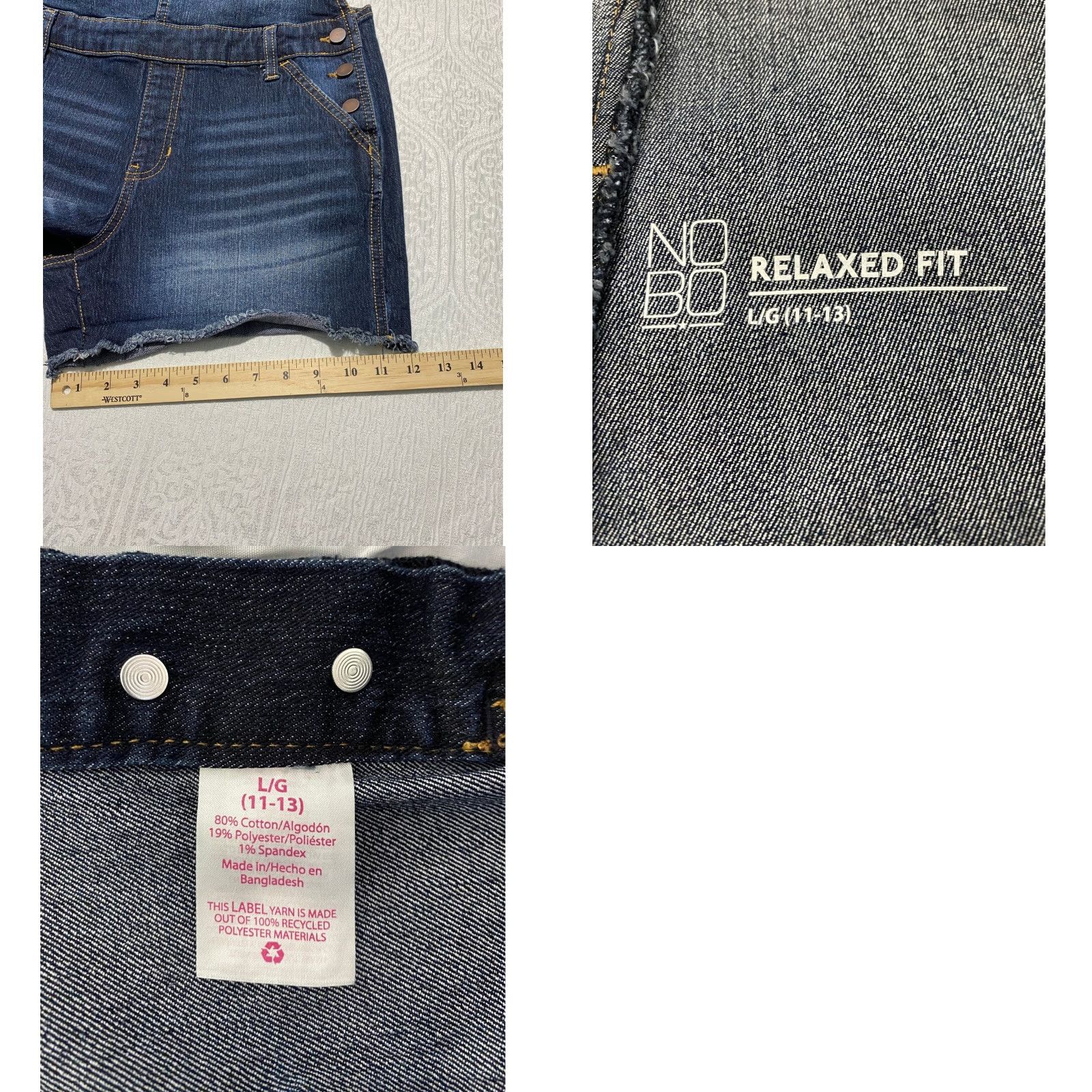 Vintage No Boundaries NoBo Womens Relaxed Denim Shortalls Dark Wash Blue Sz L 11-13 Size 32" / US 10 / IT 46 - 8 Thumbnail