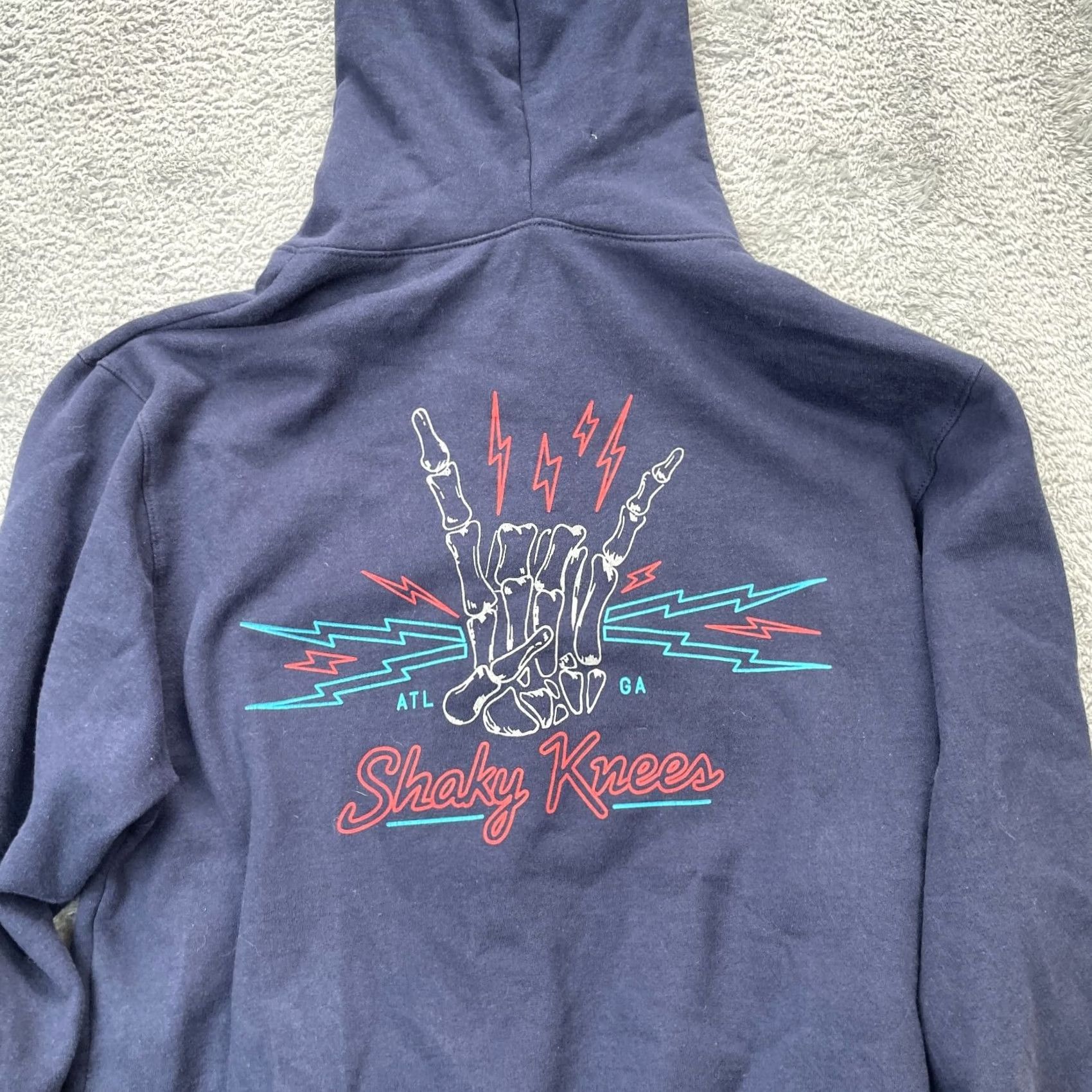 Vintage Shaky Laundry Shaky Knees Hoodie Mens M Blue Graphic Print Full Zip Hooded Pockets Lined Front Zip Size US M / EU 48-50 / 2 - 5 Thumbnail