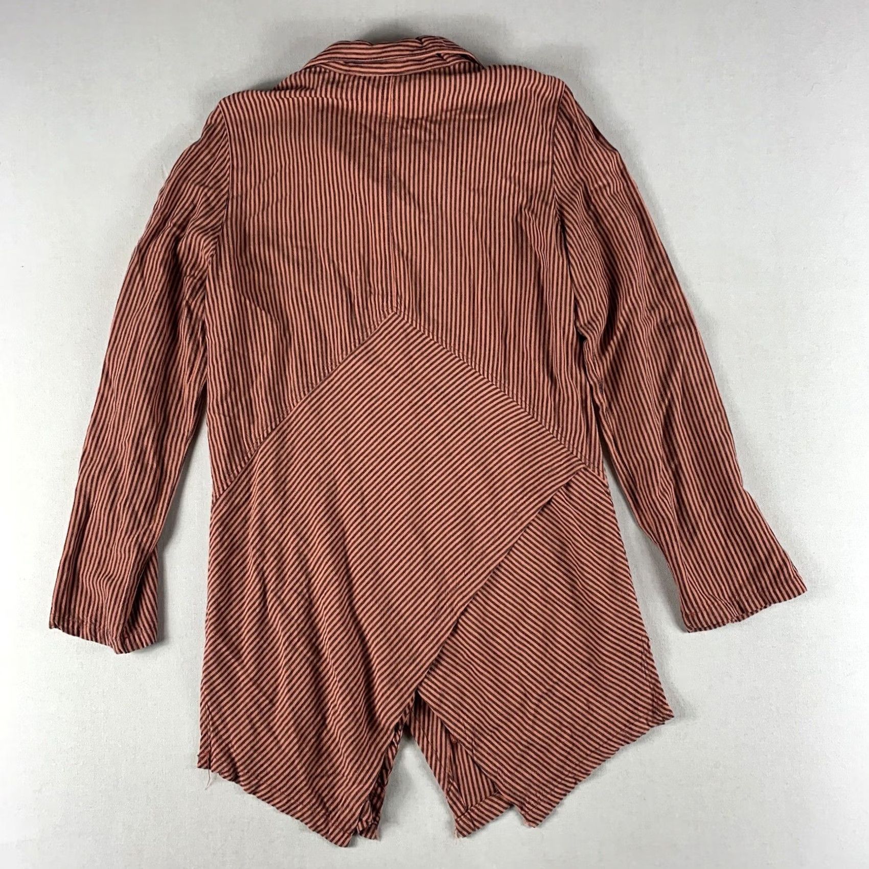 Soft Surroundings Soft Surroundings Shirt S Orange Striped Roll Tab Sleeve Tunic Button Up Size S / US 4 / IT 40 - 2 Thumbnail