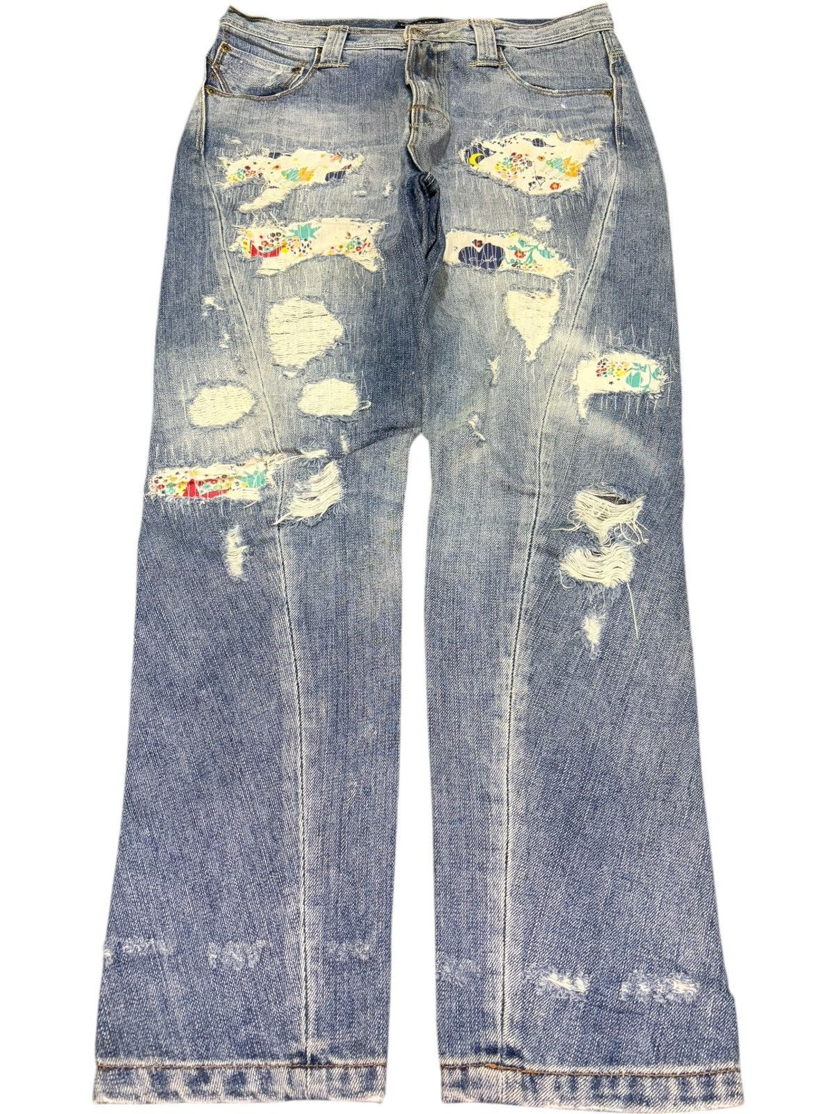 Kapital Vintage Japanese Brand Buckle Back Sashiko Distress Jeans Size 31" - 1 Thumbnail