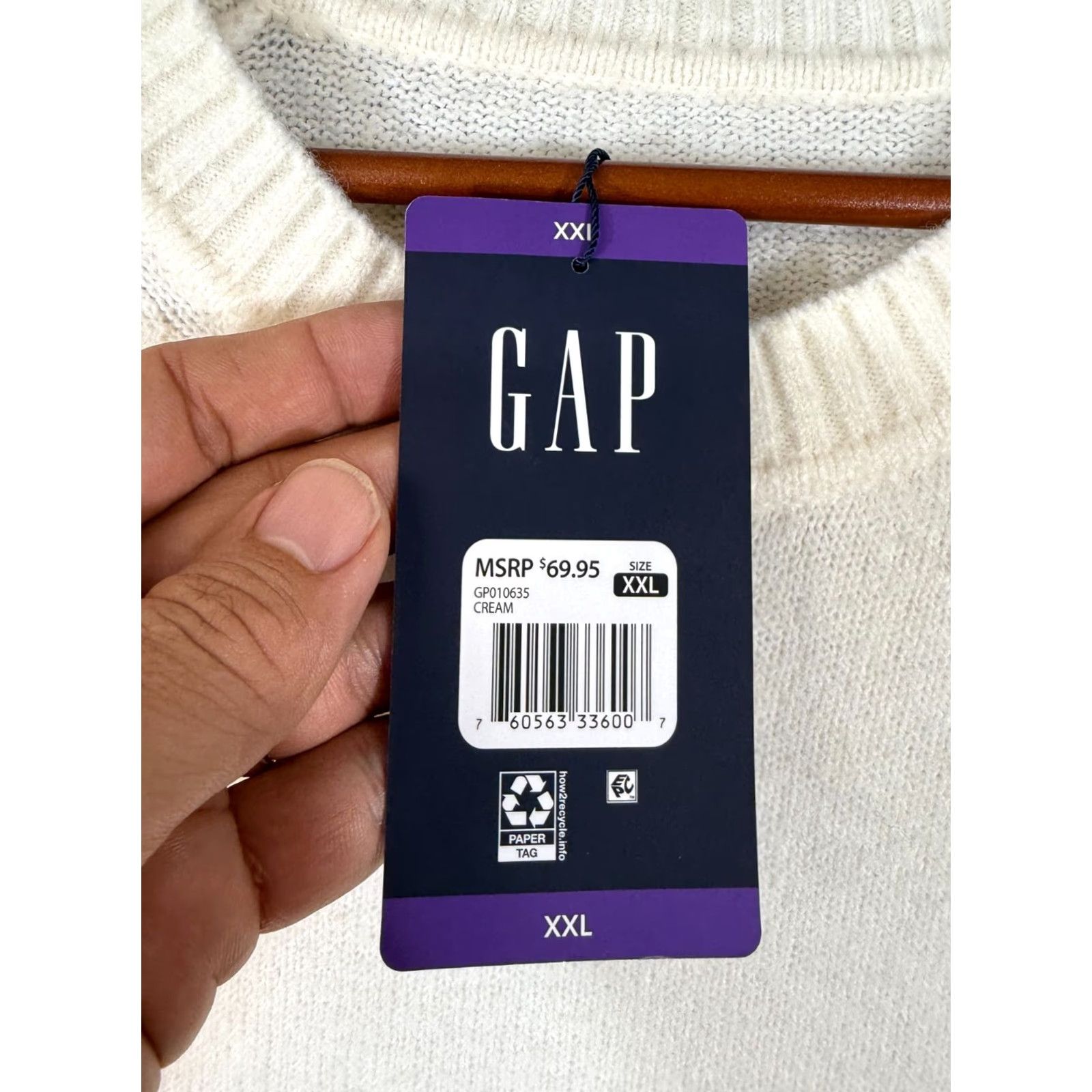Gap VINTAGE? Gap Pullover Crew Neck Sweater Mens 2XL Ivory Wool Blend Raglan Sleeve NWT Size US XXL / EU 58 / 5 - 6 Thumbnail