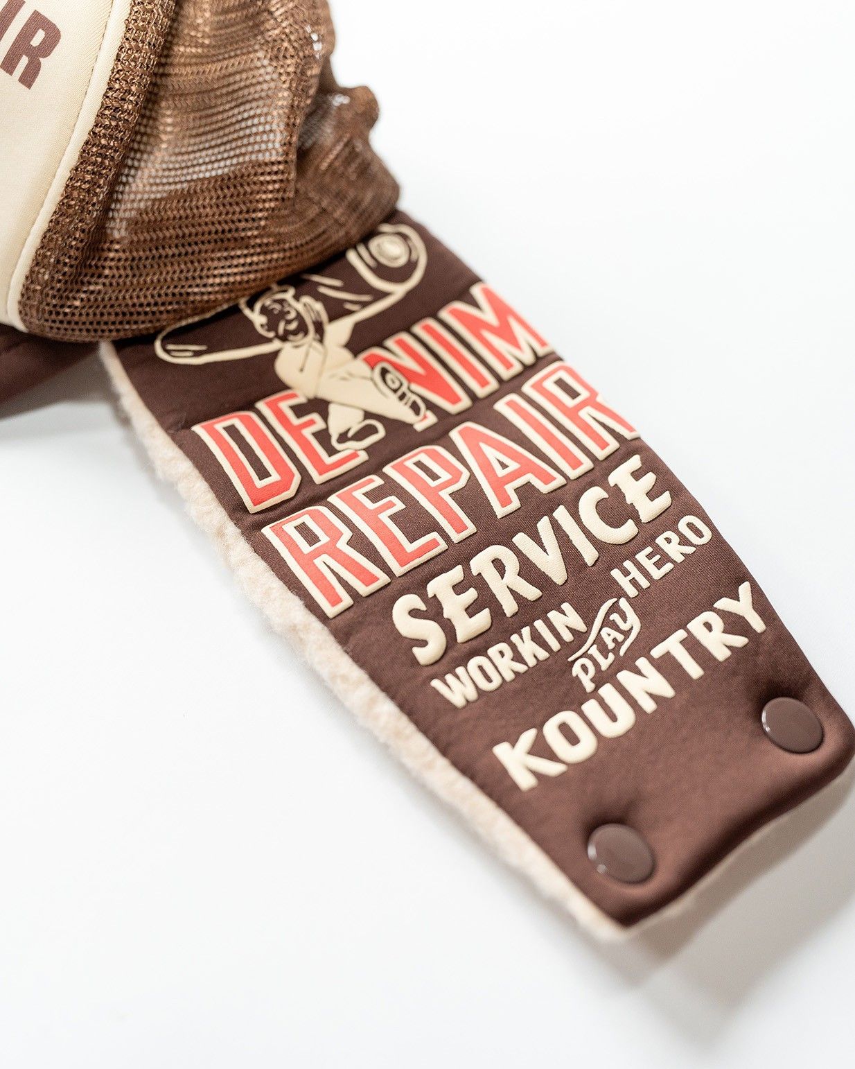 Kapital KAPITAL Denim Repair Service Lumber Trucker Cap - Brown Size ONE SIZE - 2 Thumbnail