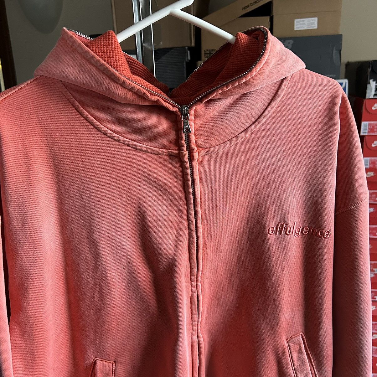 Effulgence PEACH SPLOOSH SUN FADED RiRi FULL ZiP WAFFLE LiNED HOODiE Size US L / EU 52-54 / 3 - 16 Thumbnail