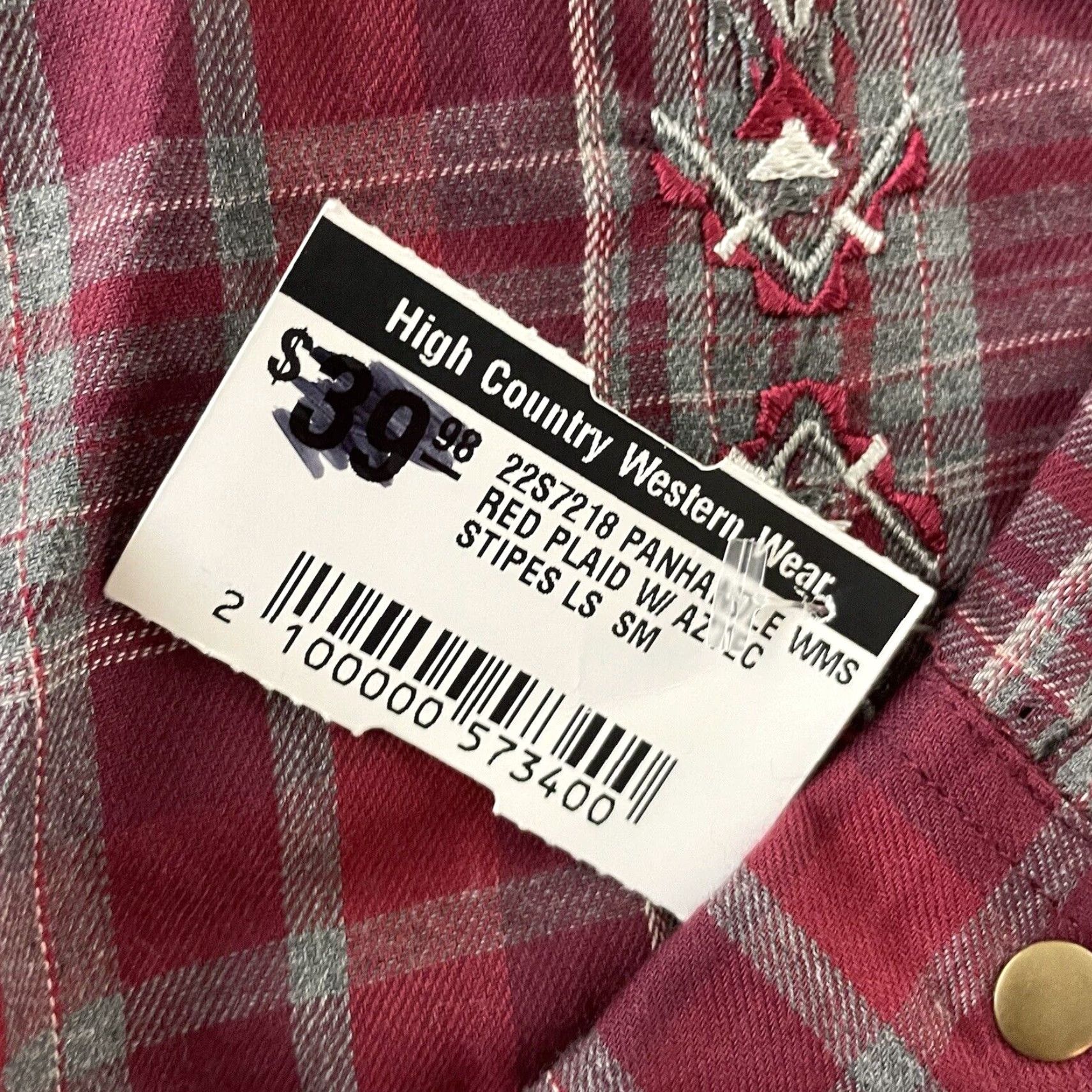 Vintage Panhandle Button-Up Shirt Long Sleeve Plaid Embroidered Maroon Red Womens S XS? Size S / US 4 / IT 40 - 3 Thumbnail