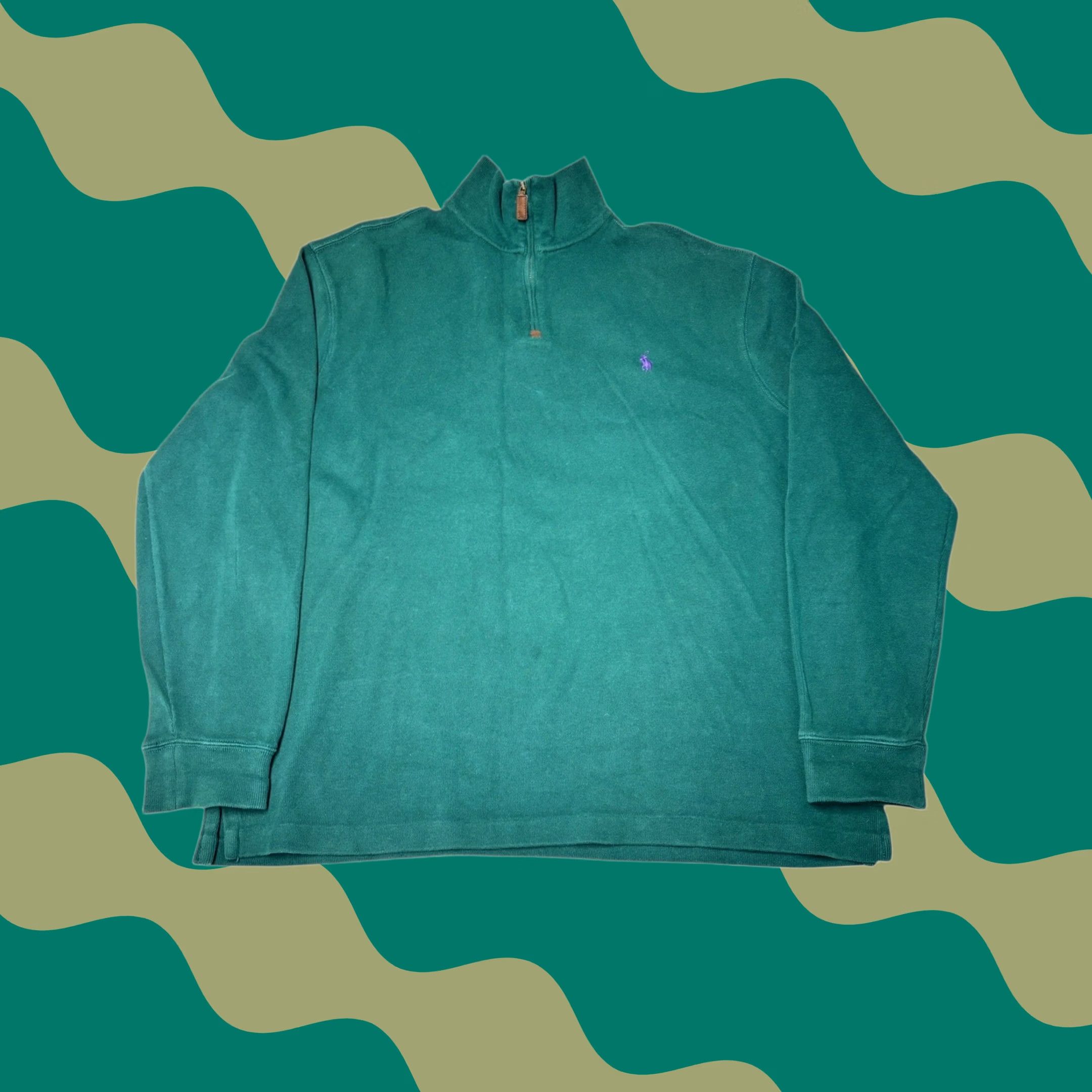 Polo Ralph Lauren Polo Ralph Lauren Mens Green Quarter Zip Pullover Sweatshirt XL Mock Neck Knit Cotton Waffle-Knit Long Sleeve Polo Pony Classic Preppy Golf Size US XL / EU 56 / 4 - 1 Thumbnail