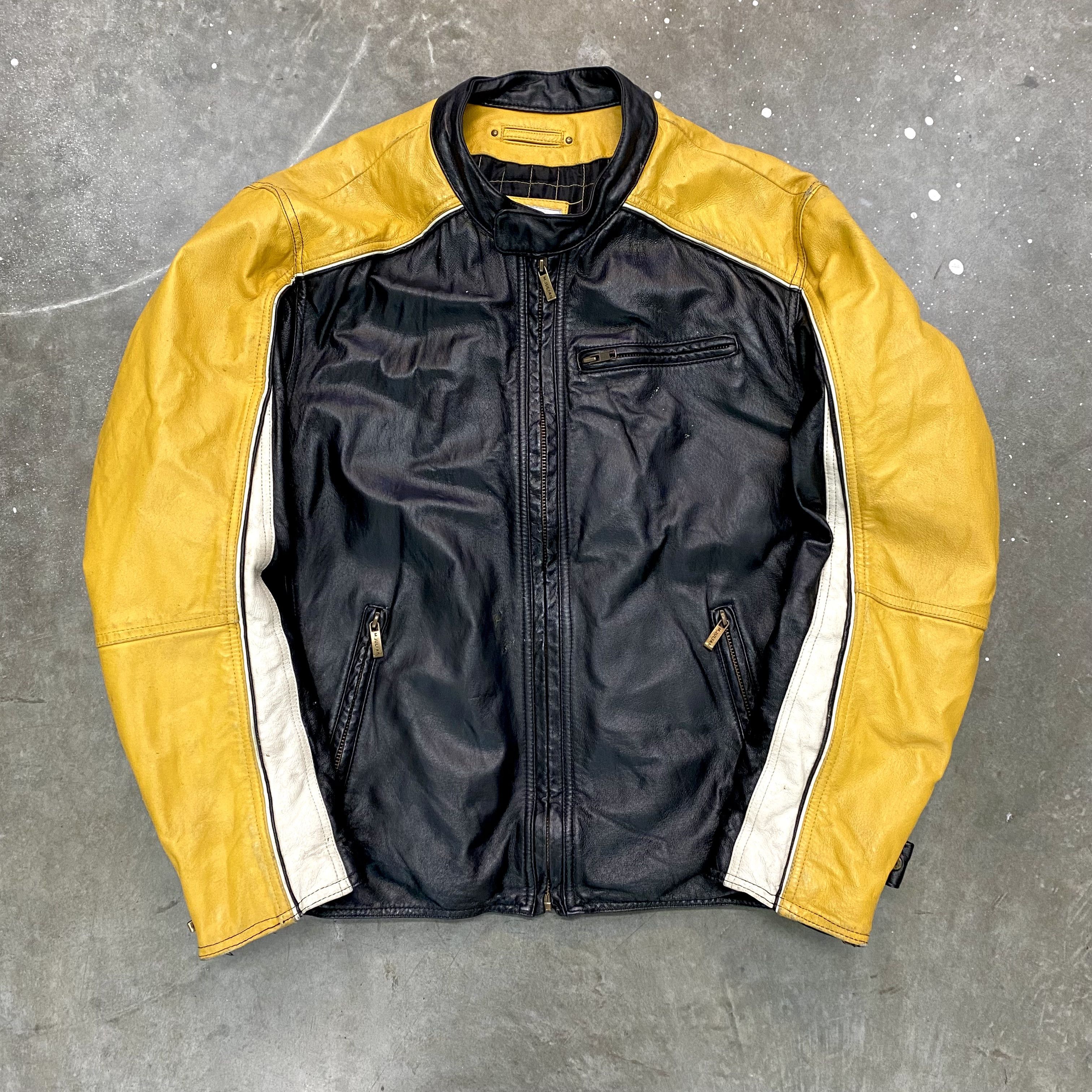 image of Vintage x Wilsons Leather VTG Wilsons Leather M Julian Moto Biker Jacket Racing in Black Yellow (Si