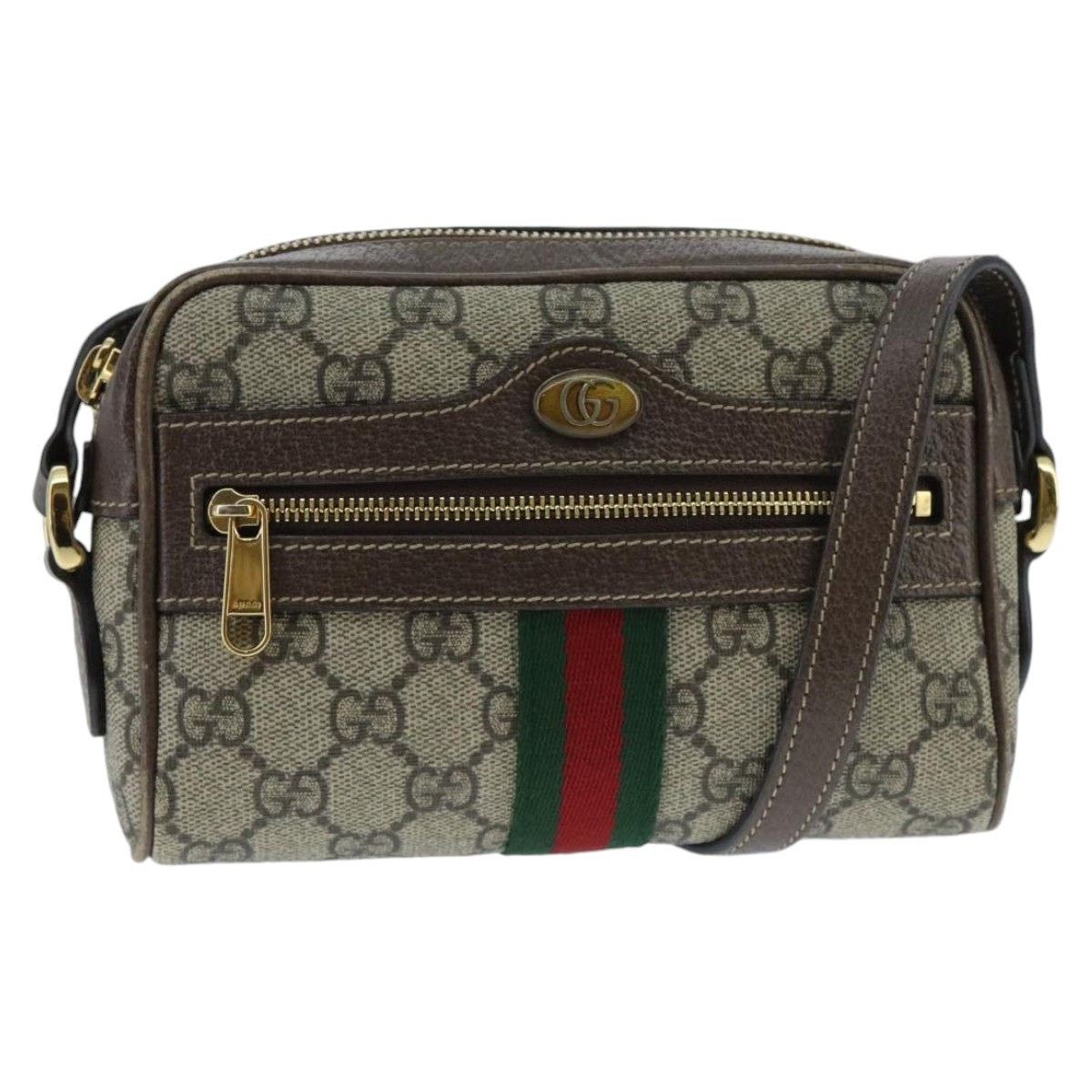 Gucci GG Supreme Web Sherry Line Shoulder Bag Pvc Beige Red, Women's