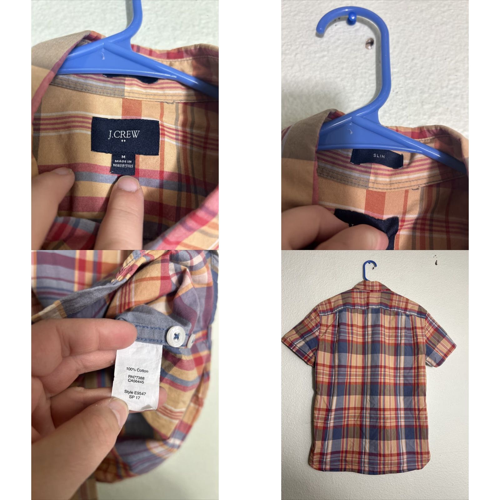 J.Crew J. Crew Mens Medium Slim Fit Short Sleeve Button-Down Plaid Shirt Red Orange Size US M / EU 48-50 / 2 - 8 Thumbnail
