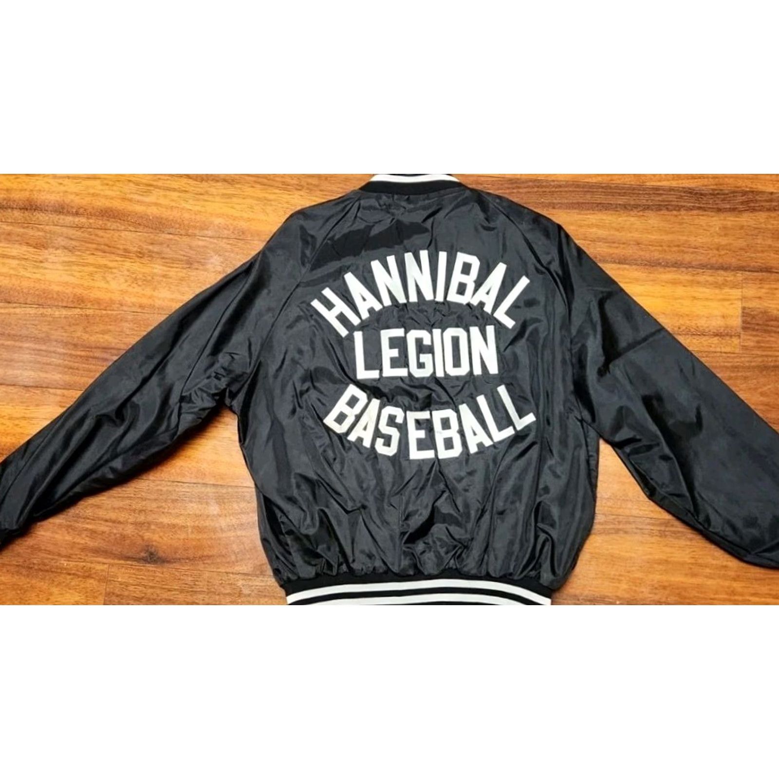 Vintage Hannibal American Legion #55 Baseball Jacket XL Vintage 80s Snap Black Nylon Missouri USA Made Mens? Size US XL / EU 56 / 4 - 3 Thumbnail