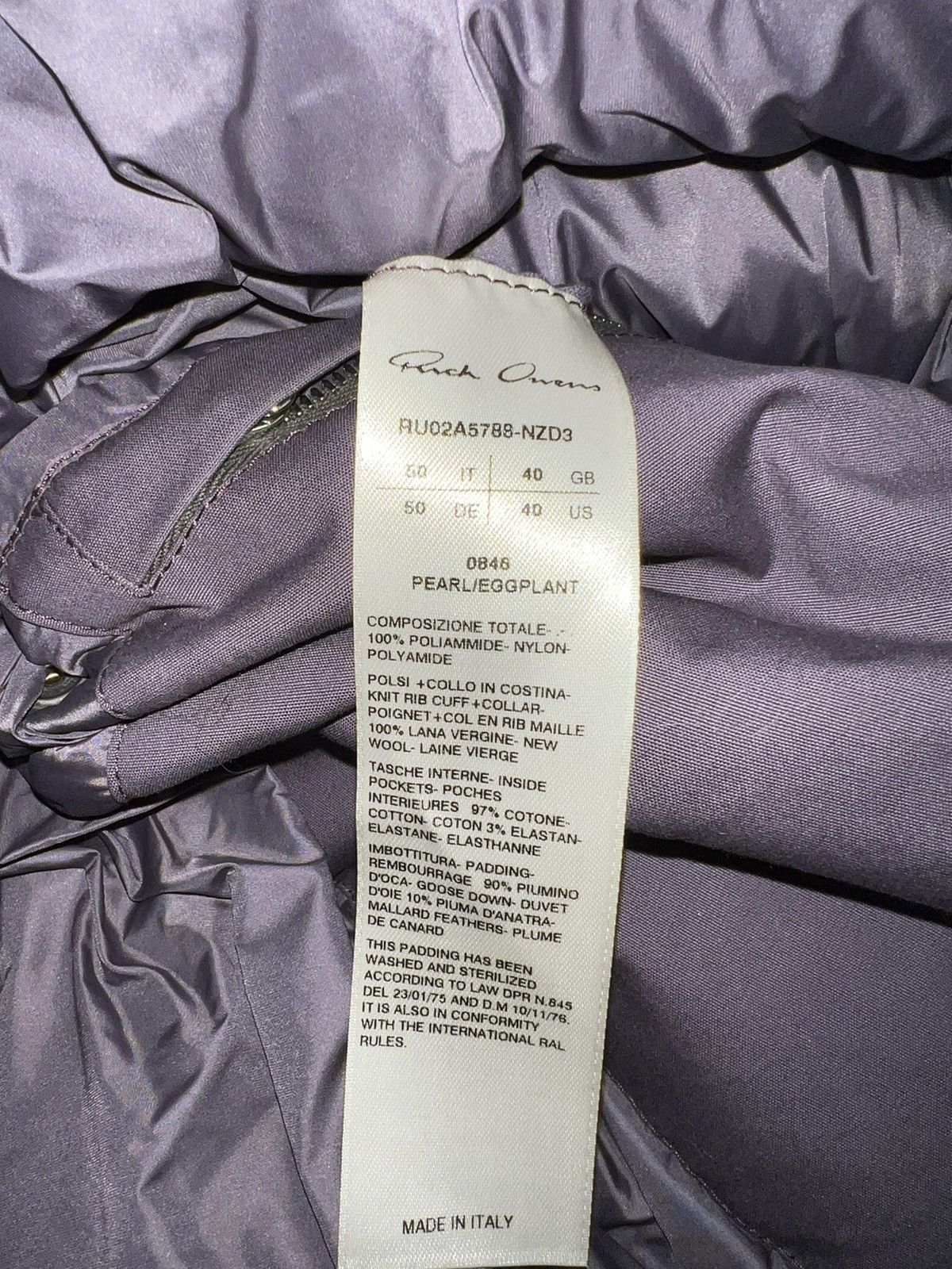 Rick Owens NEW 50 Purple Off White Down Flight Bomber Padded Jacket Size US M / EU 48-50 / 2 - 6 Thumbnail