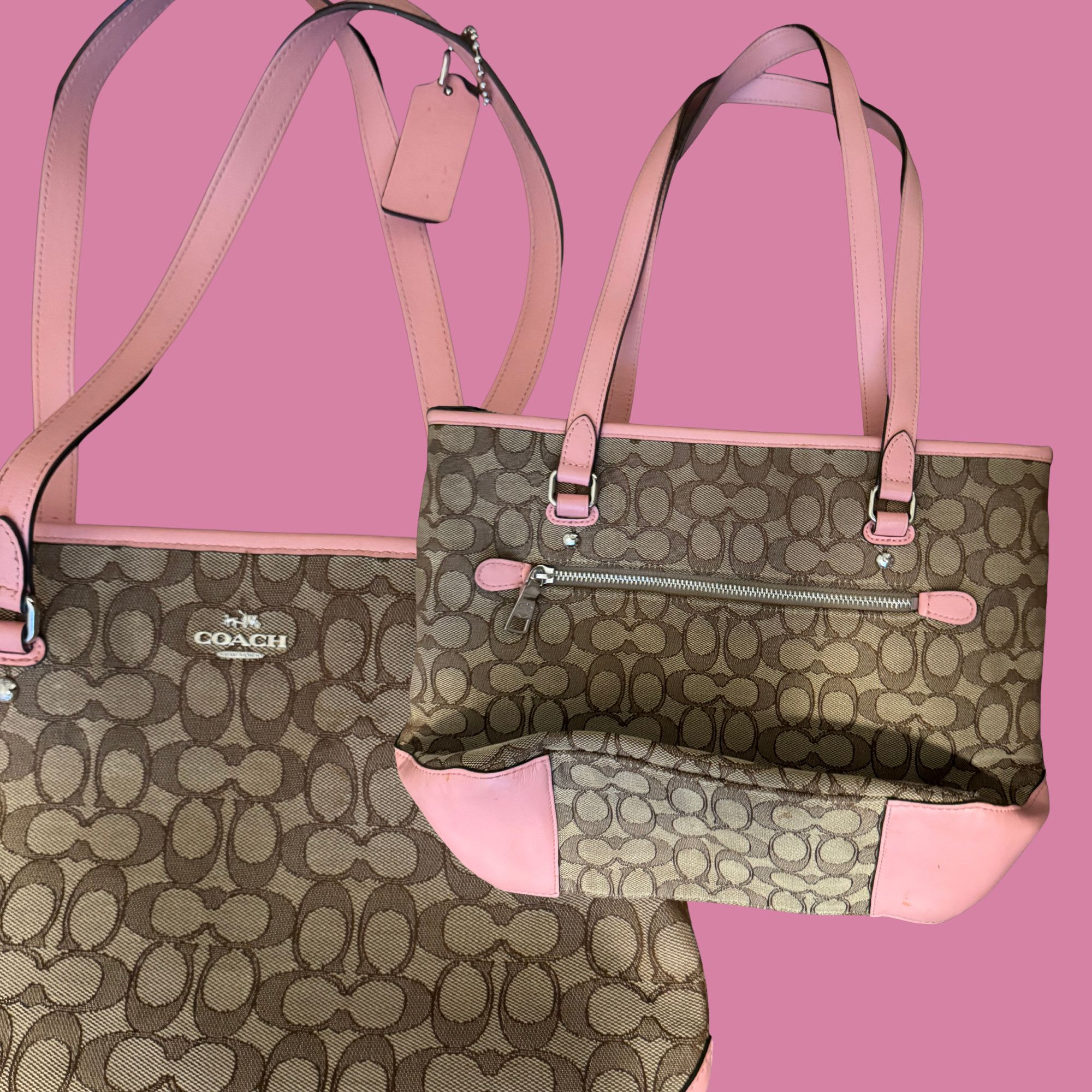 Coach Coach Classic Print Pink Accent Shoulder Tote Purse Size ONE SIZE - 4 Thumbnail