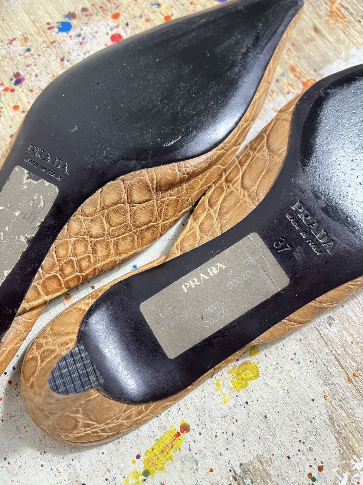 Prada Prada Tan Leather Crocodile Pattern Mules Size US 7 / IT 37 - 12 Thumbnail