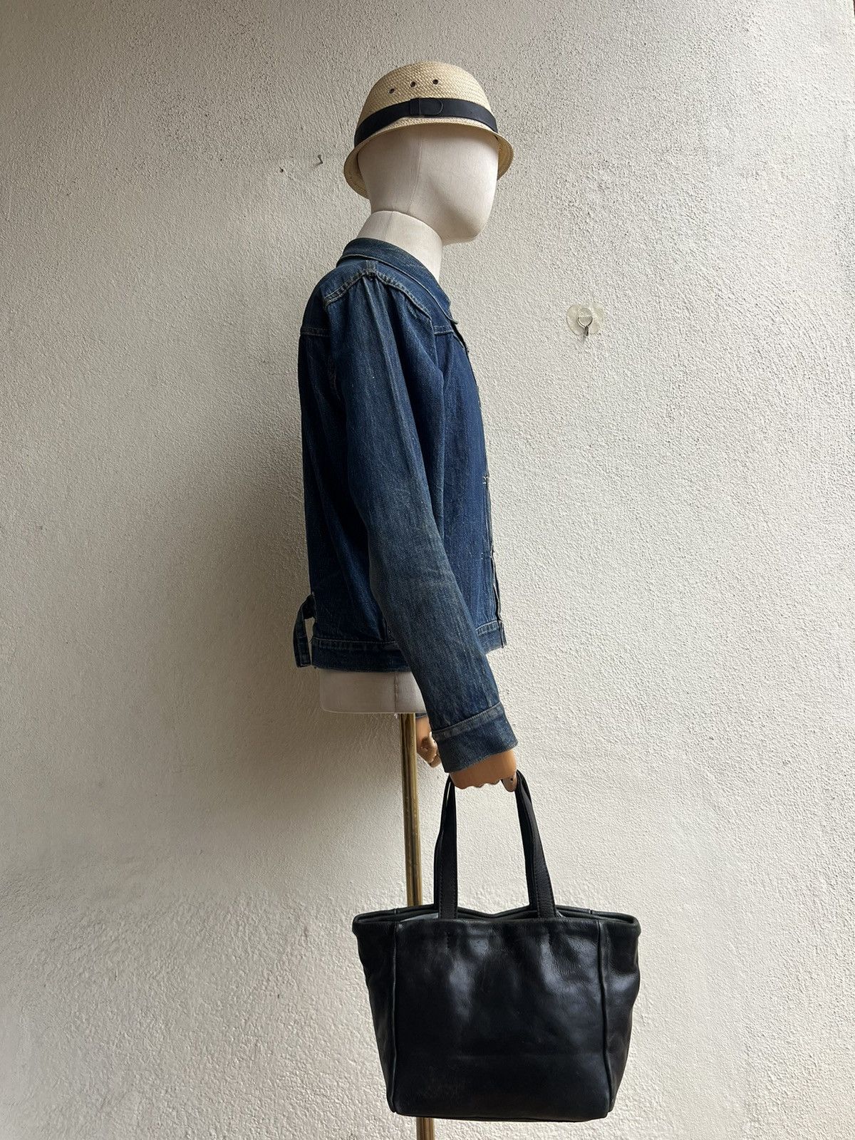 Issey Miyake × Leather × Zucca Vintage Zucca Japan Faded Patina Leather Mini Tote Bag Size ONE SIZE - 5 Thumbnail