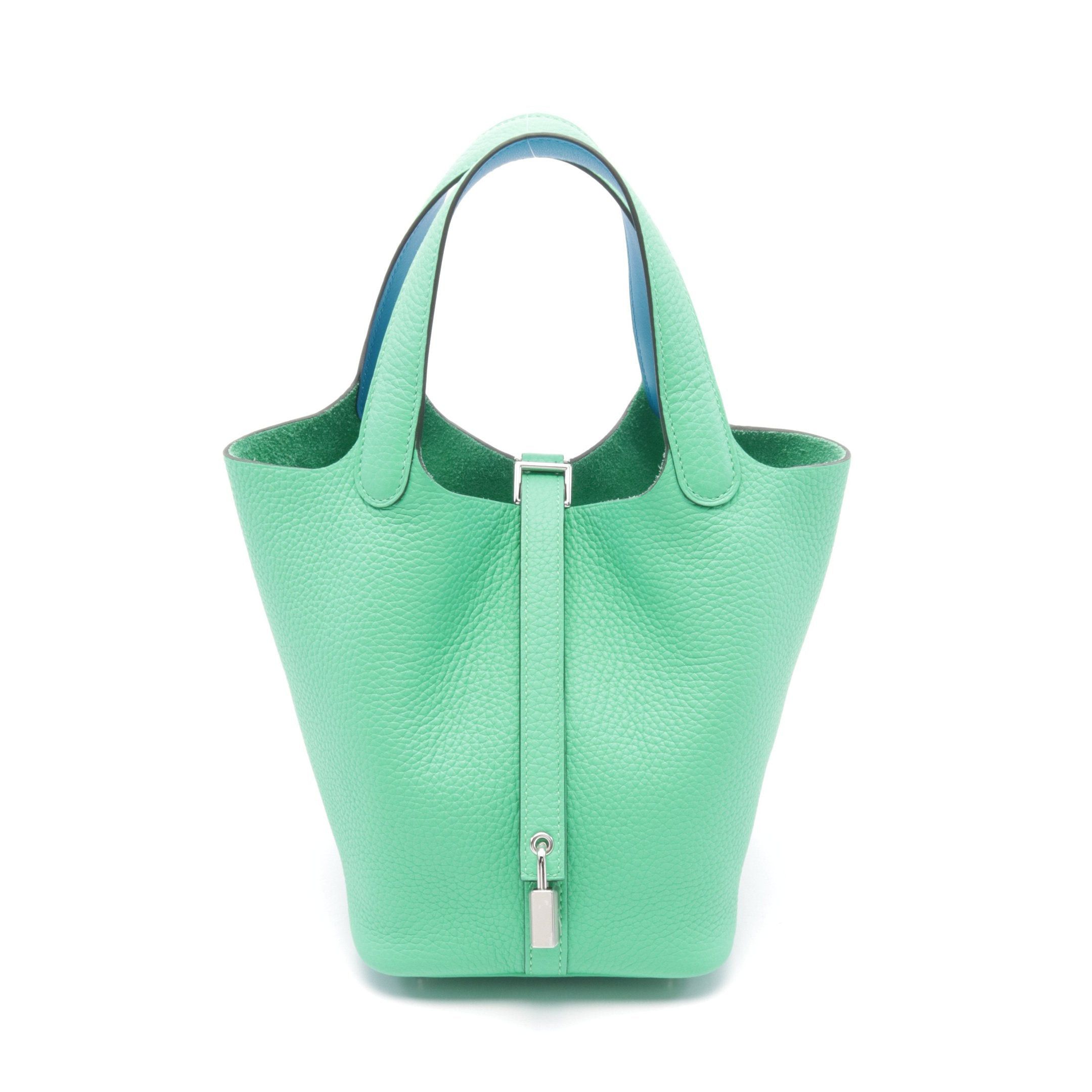 Hermes Hermes Picotan Lock Éclat Pm Vert Comique Blue Frida Handbag Clemence Leather Veau Swift Green Silver Hardware Double Engraved Size ONE SIZE - 1 Thumbnail