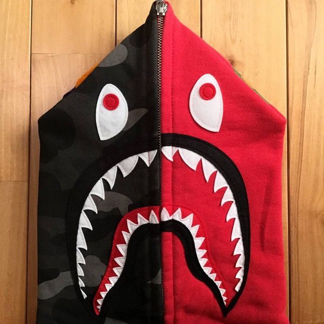 Bape BAPE Shark Full Zip Hoodie Black Camo x Red a bathing ape Size US L / EU 52-54 / 3 - 4 Thumbnail