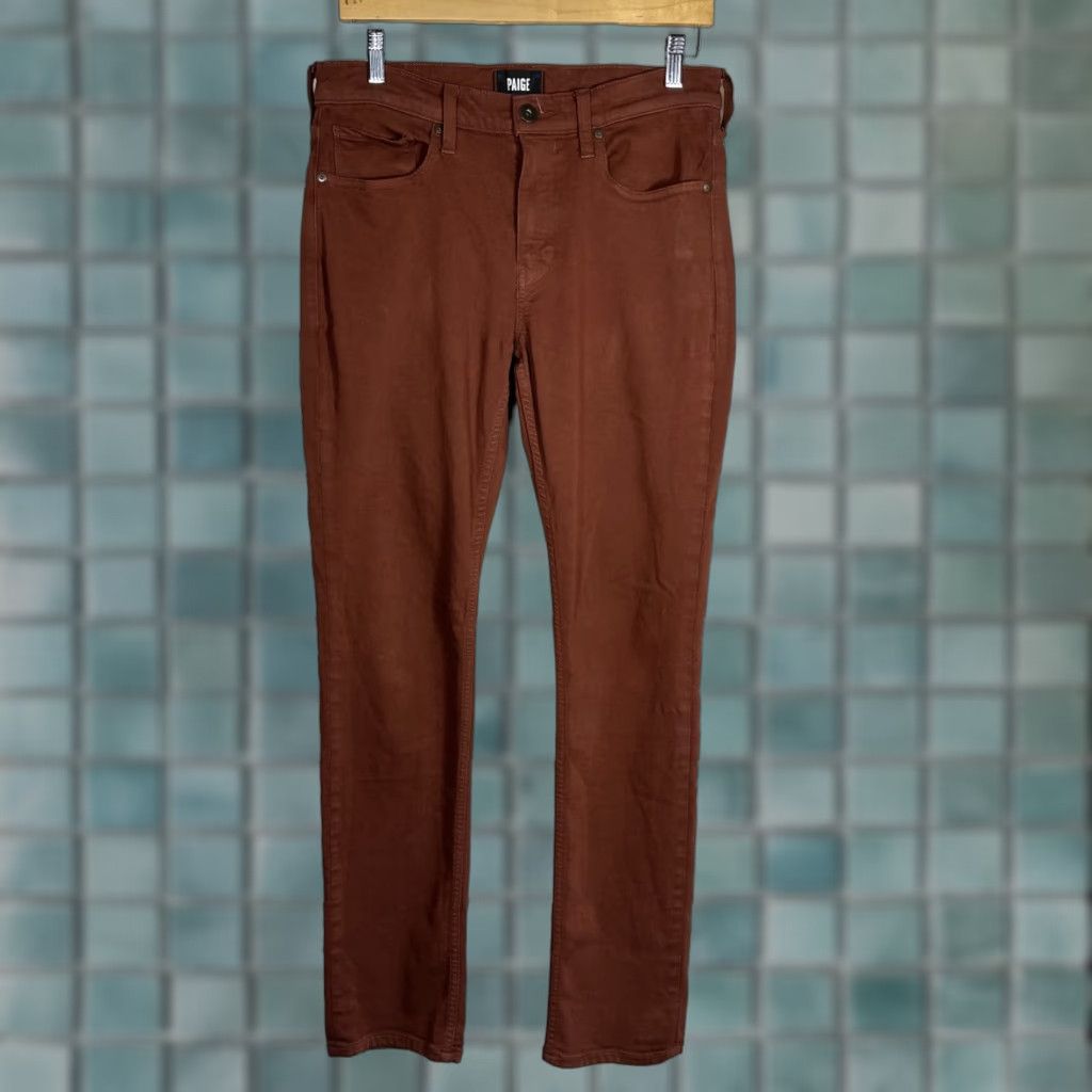 Paige Paige Federal Jeans Pants Mens 31x33 Auburn Dusk Denim Slim Straight Stretch Jeans Size US 31 - 1 Thumbnail