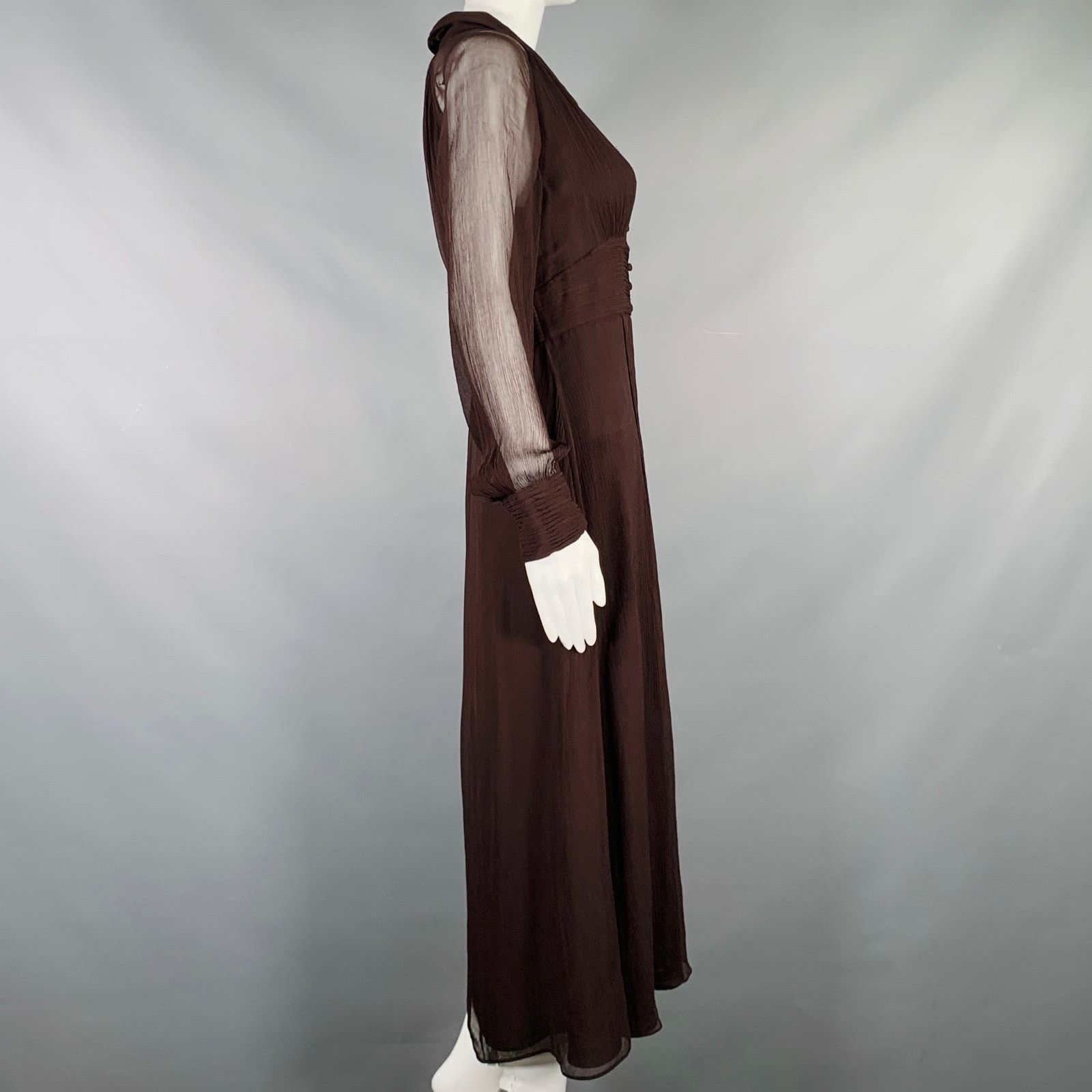 Massimo Dutti Size S Brown Viscose See Through Long Sleeve Dress Size S / US 4 / IT 40 - 3 Thumbnail