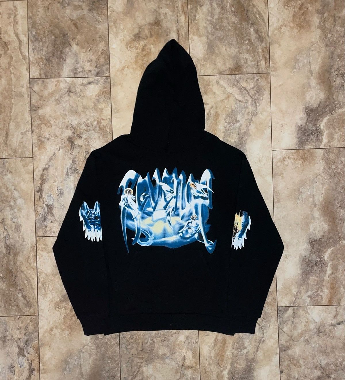 Revenge Revenge Blue Lightning Arch Logo Hoodie Brand New