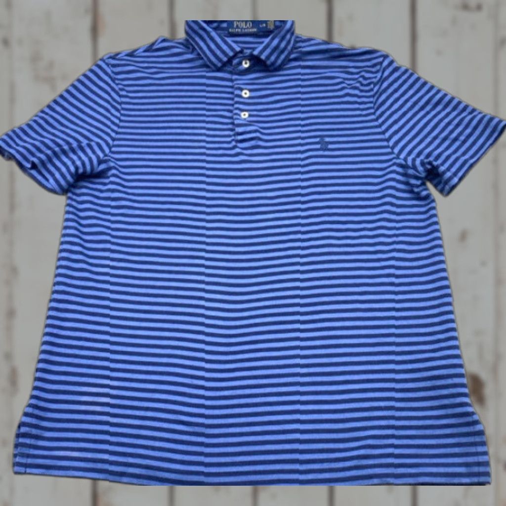 Polo Ralph Lauren Polo Ralph Lauren Polo Shirt Men's L Short Sleeve Blue Stripe Cotton Knit 4432 Size US L / EU 52-54 / 3 - 1 Thumbnail
