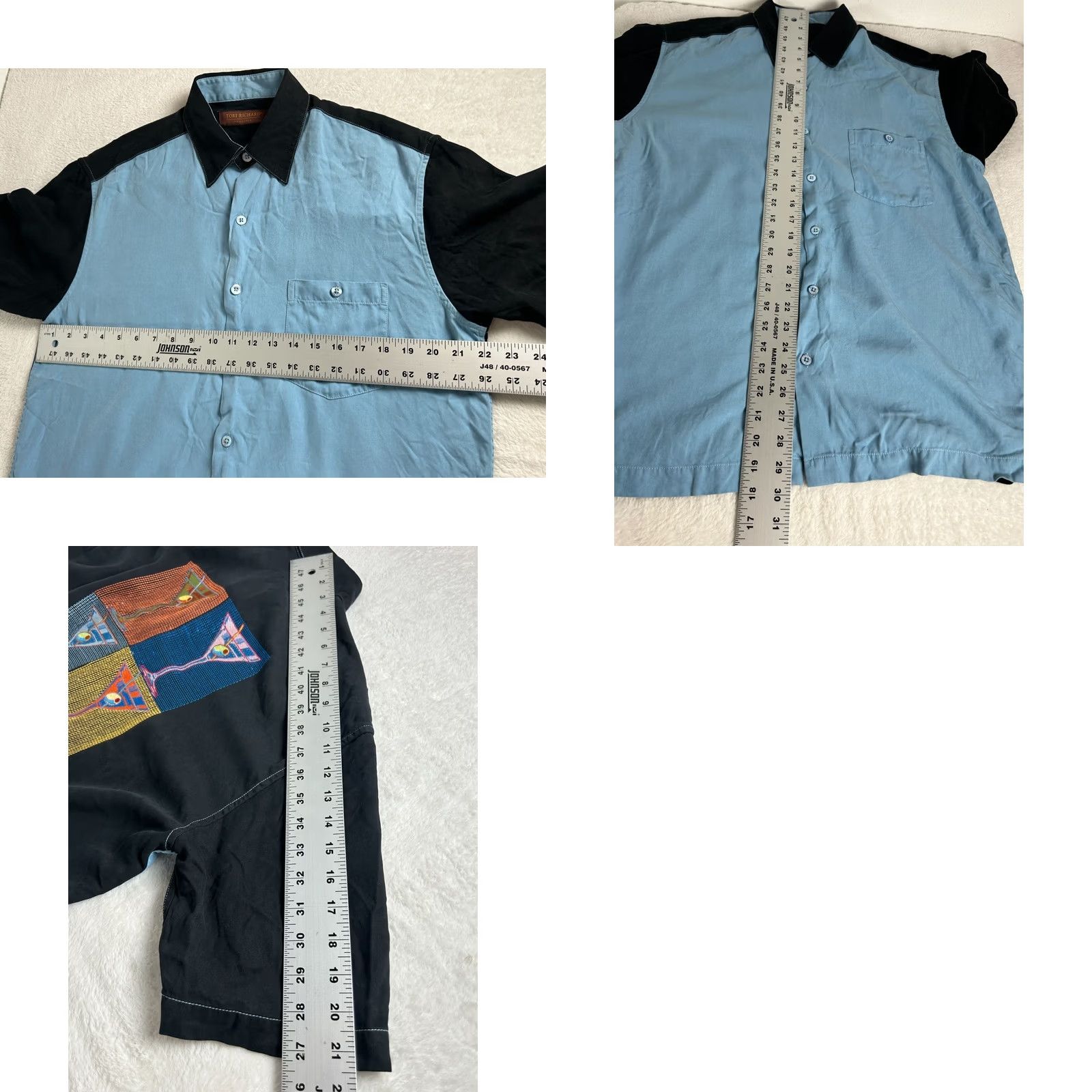 Tori Richard Tori Richard Mens Two-Tone Silk Camp Shirt Medium Blue Embroidered Martini Back Size US M / EU 48-50 / 2 - 8 Thumbnail