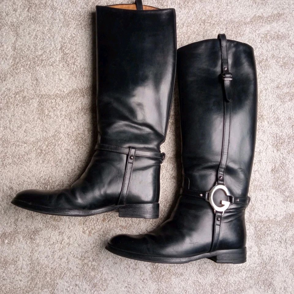 Gucci Black Leather Riding Boots with G Strap Size US 7 / IT 37 - 2 Thumbnail