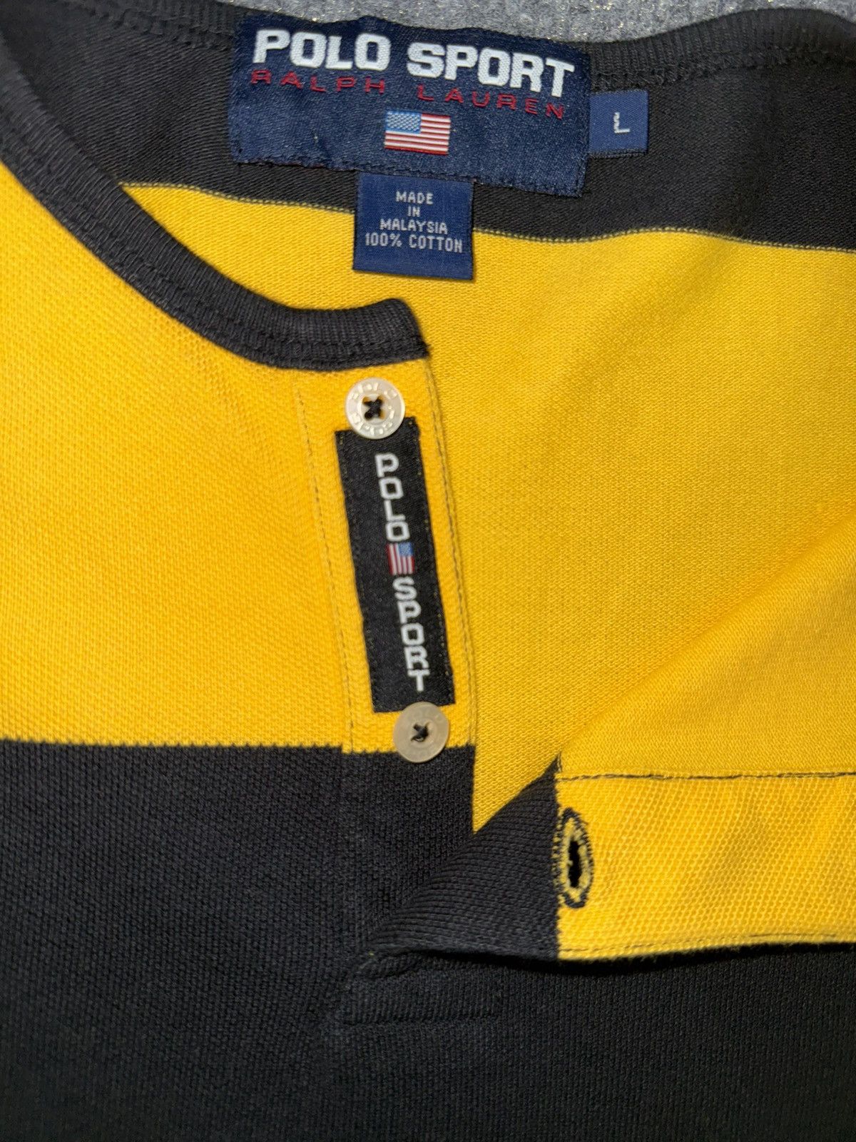 Polo Ralph Lauren Vintage Polo Sport Collarless Rugby Yellow & Black Striped Size US L / EU 52-54 / 3 - 4 Thumbnail